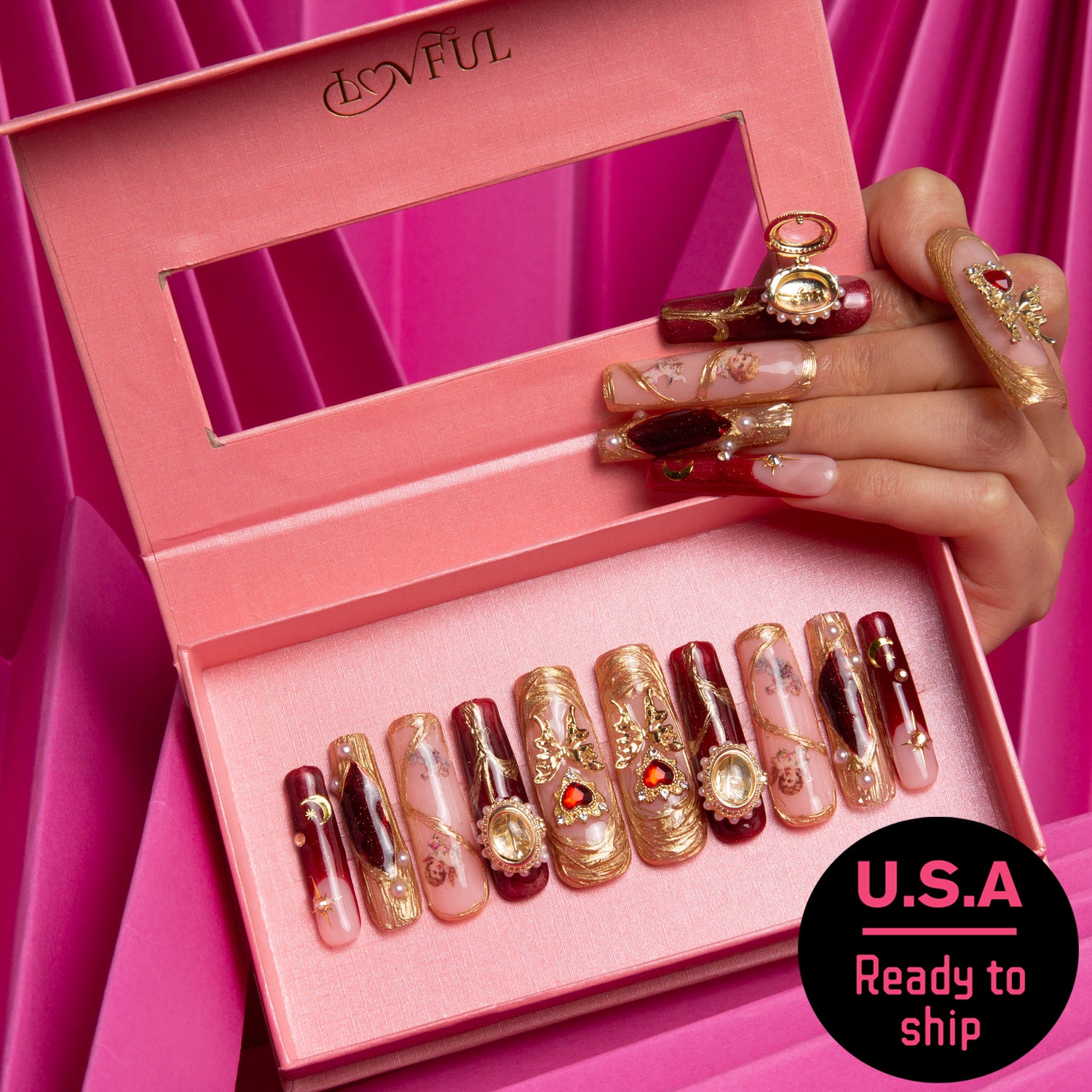 Verona press-on nails, ready for delivery from US warehouse