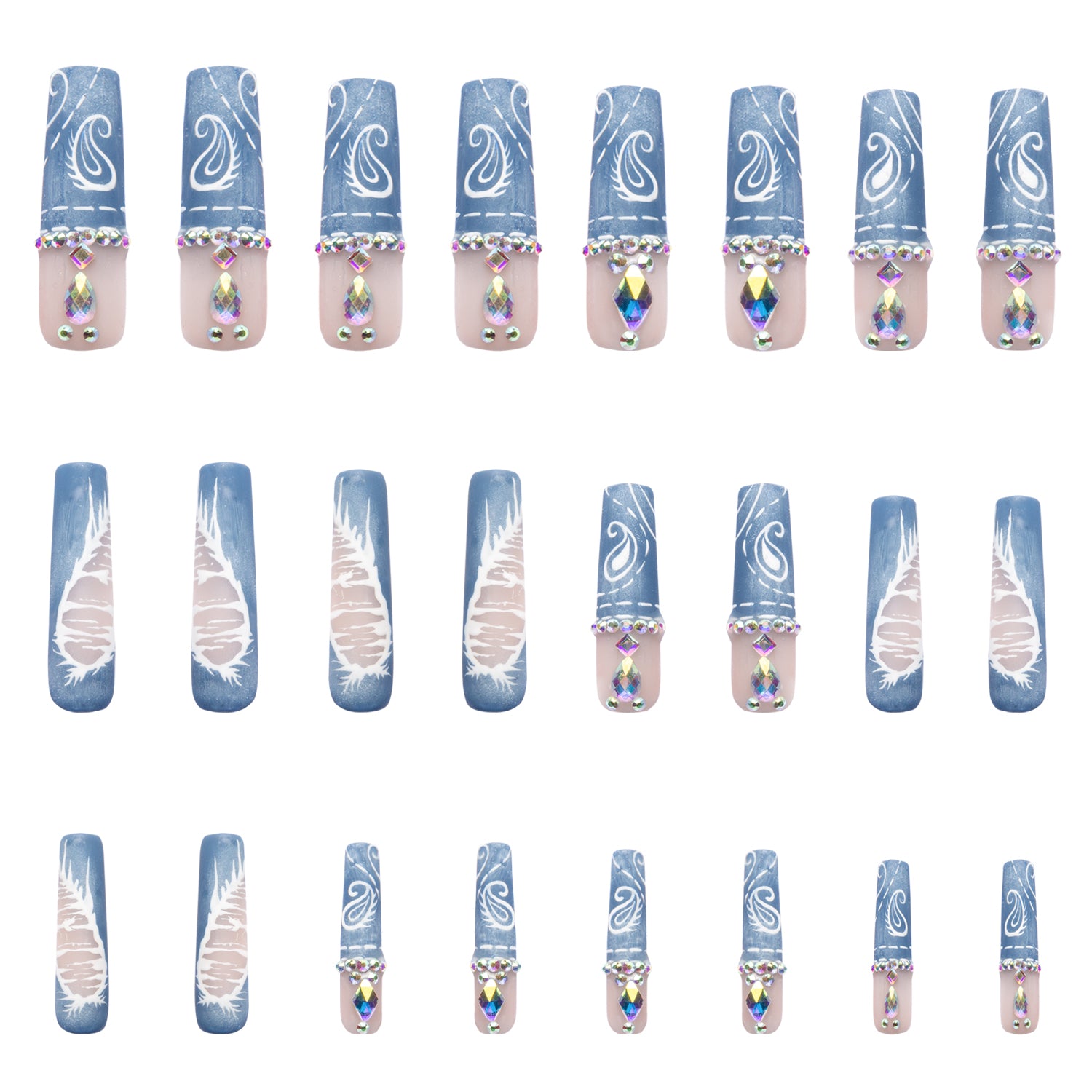 Denim Seraph Blue Handmade Nails 24pcs H194
