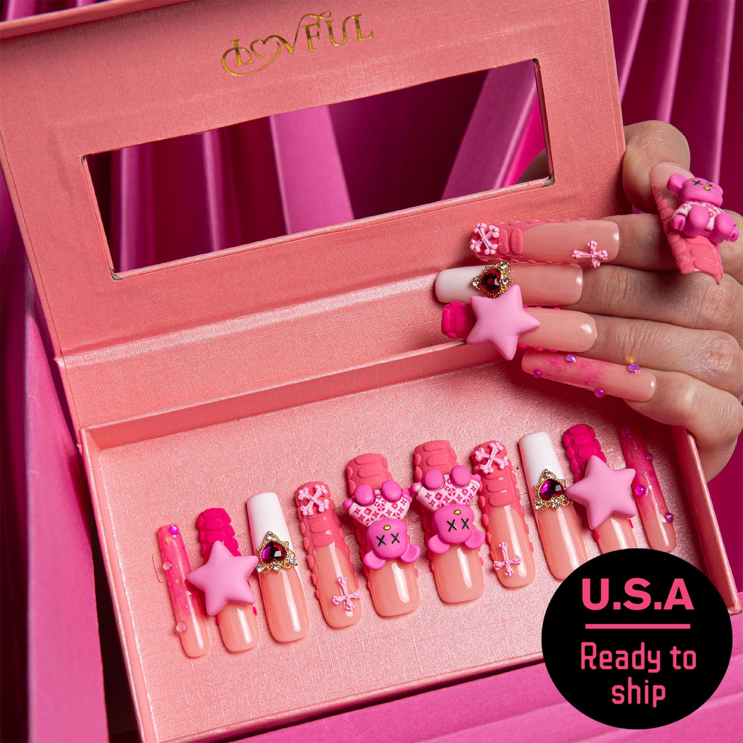 Lovely Sparks Handmade Square Nails H195 RTS