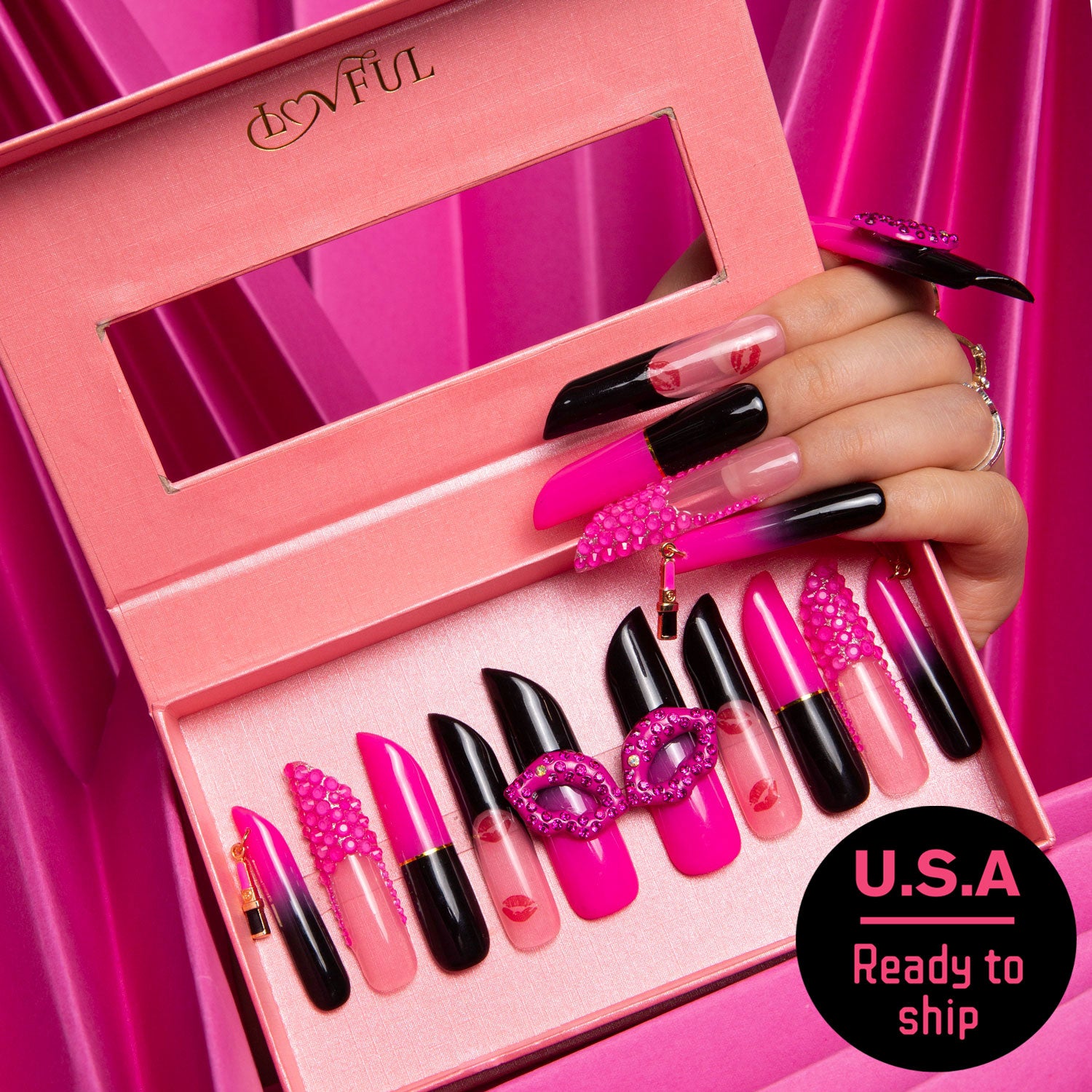 Secret Agent Handmade Lipstick Nails H204 RTS