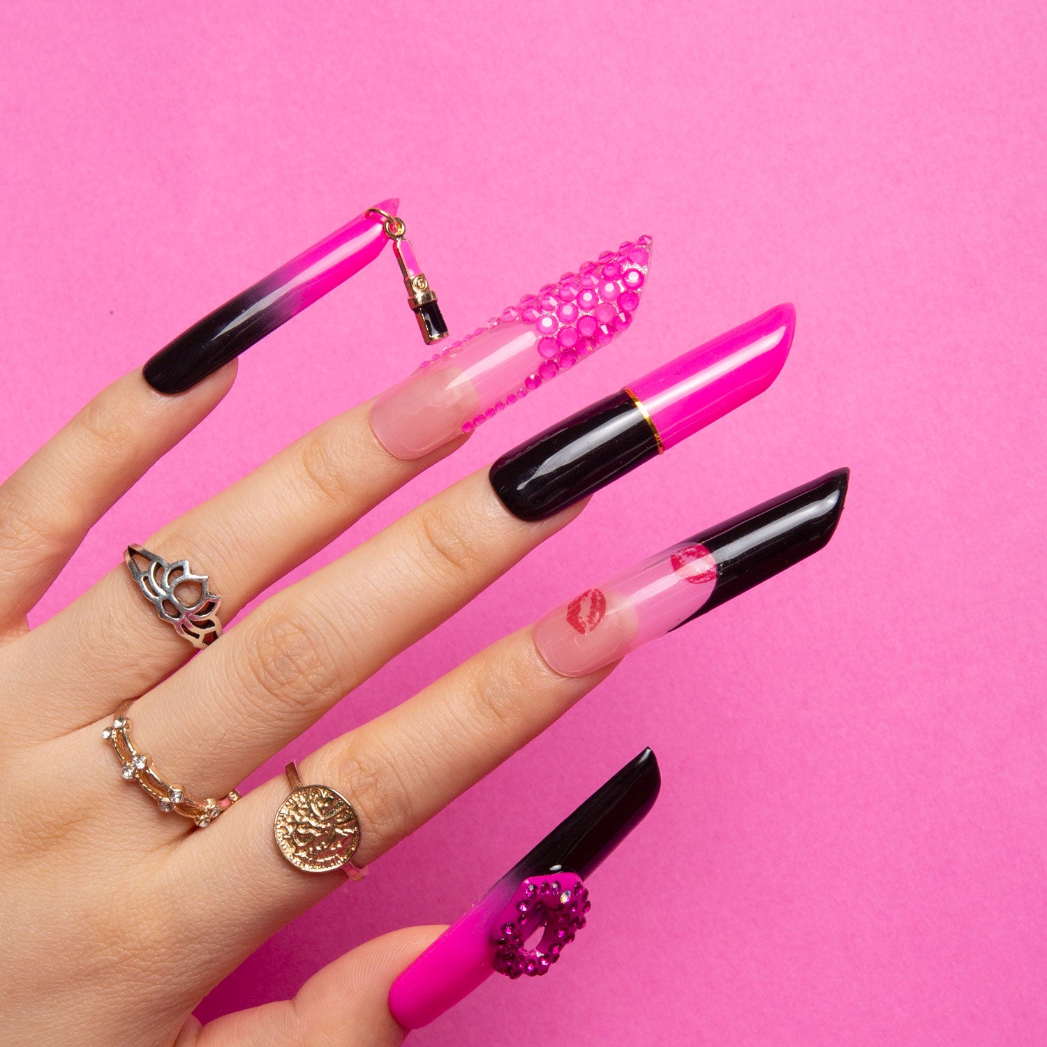 Secret Agent Handmade Lipstick Nails H204 RTS