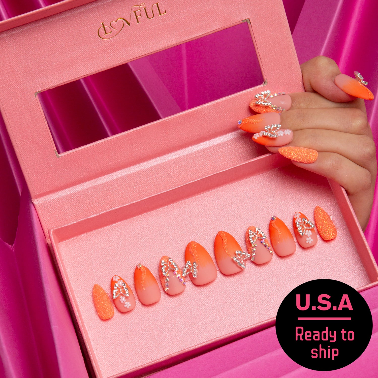 Flash Sale Citrus Bloom Handmade Almond Nails H209 RTS