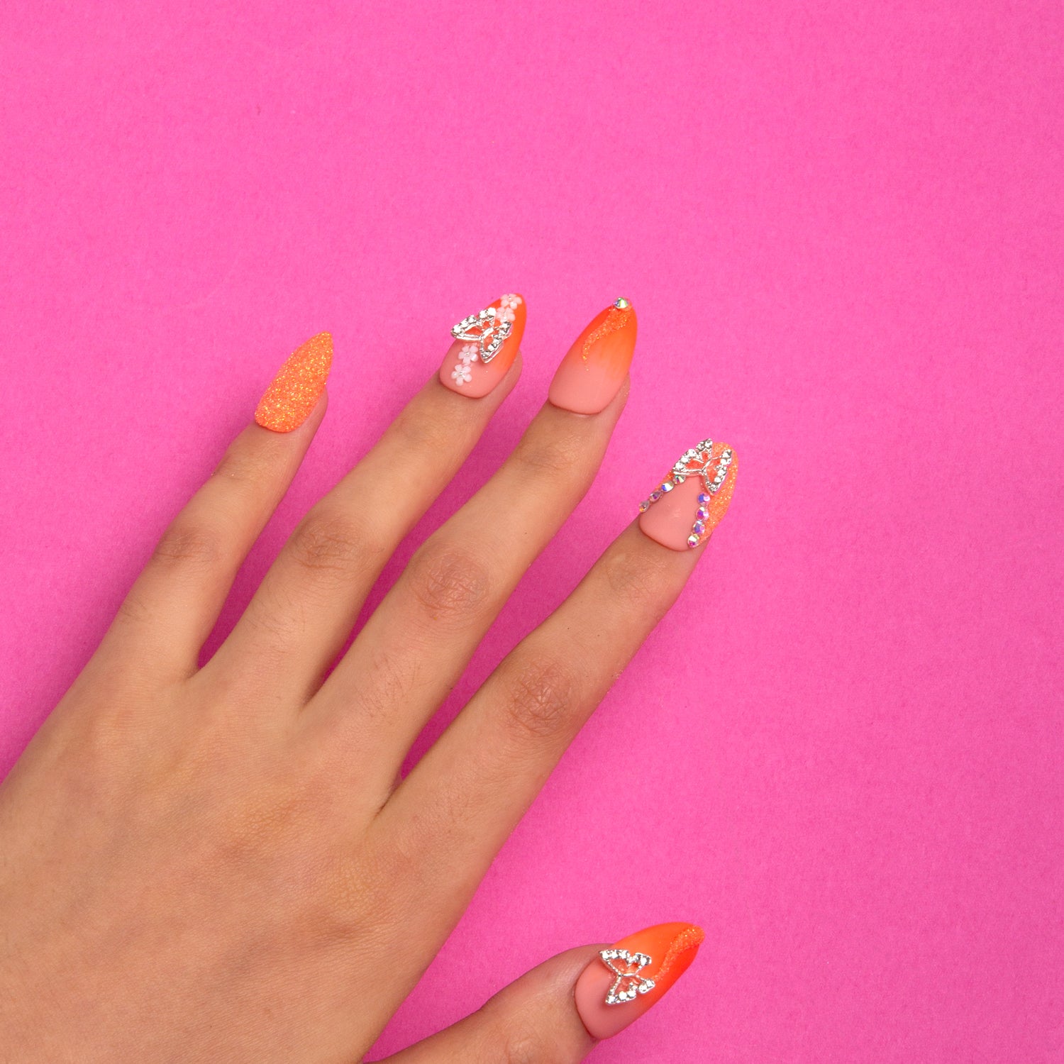 Flash Sale Citrus Bloom Handmade Almond Nails H209 RTS