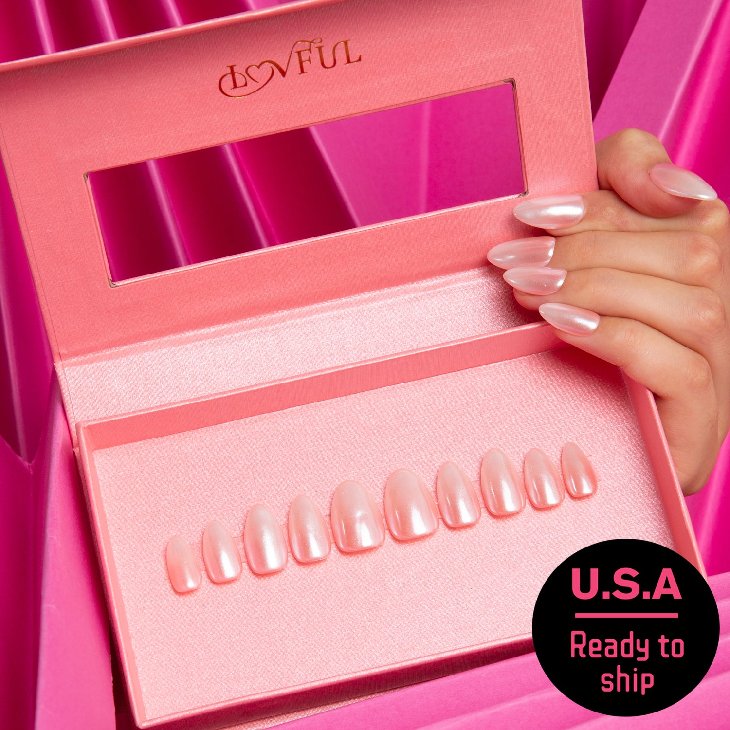 Blushing Bride Handmade Almond Nails H21 RTS