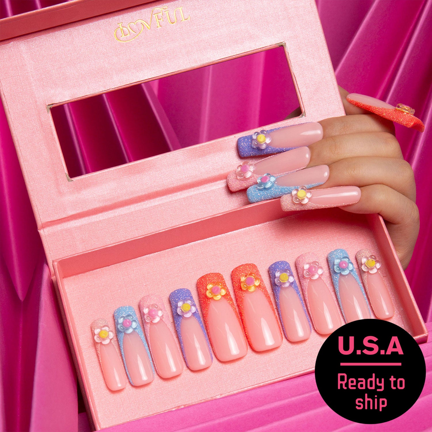 Candy Crush Handmade Square Nails H213 RTS