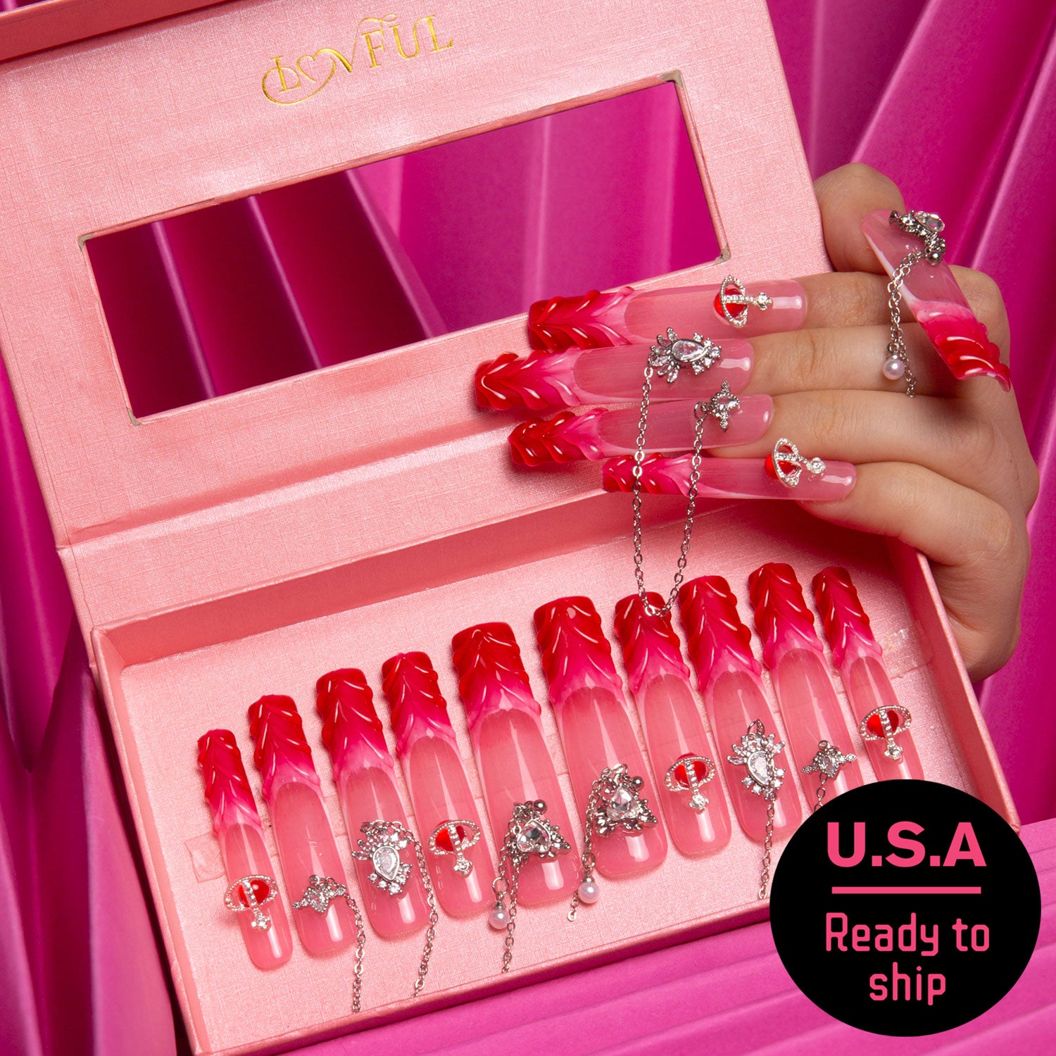 Pink Royal Handmade Square Nails H215 RTS