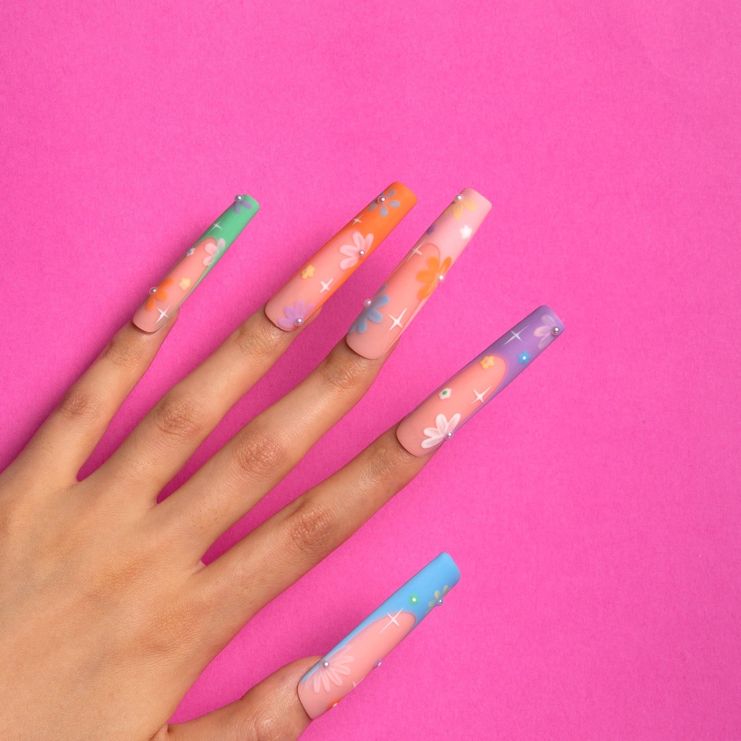 Summer Breeze Blue French Tip Handmade Square Nails H216 RTS