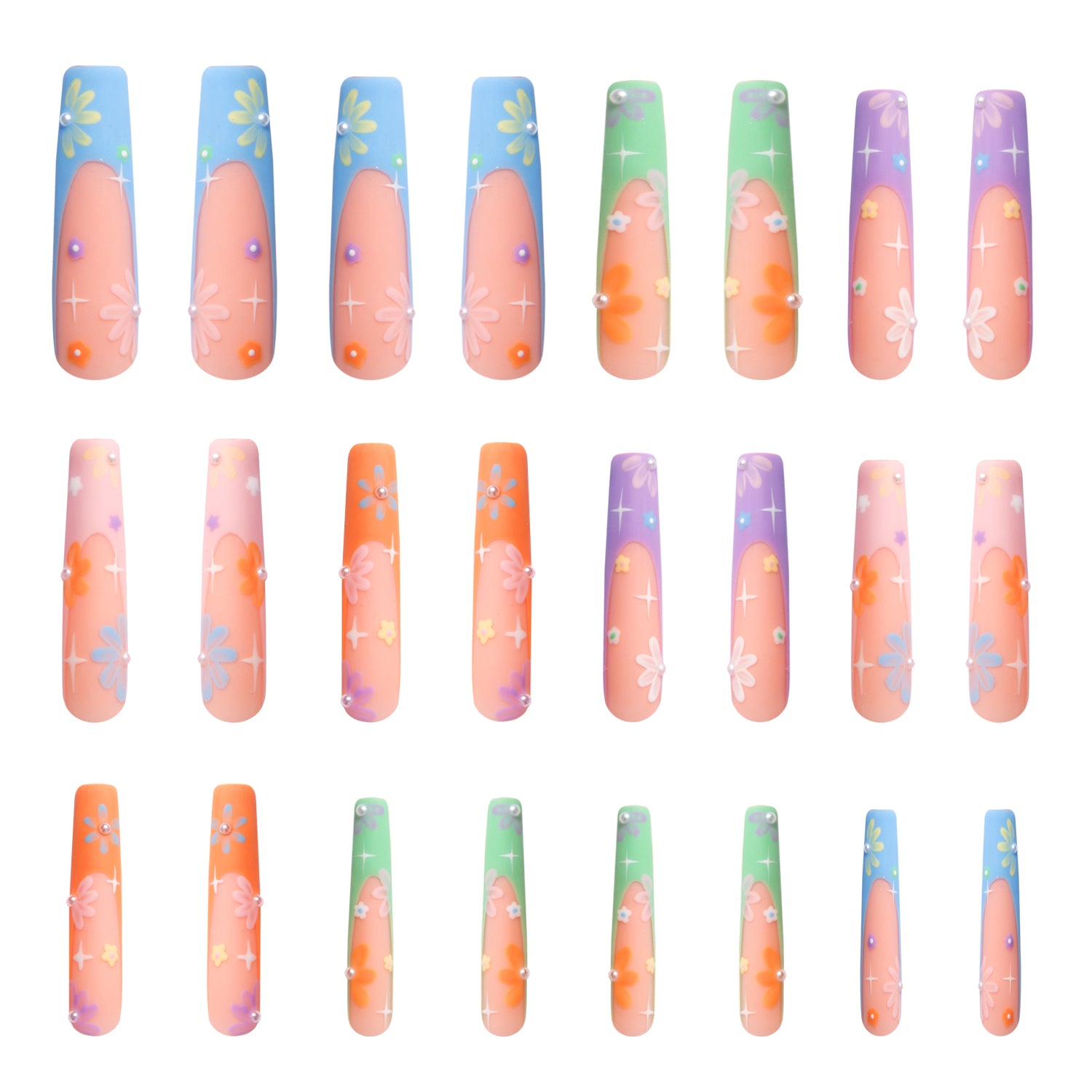 Summer Breeze Blue French Tip Handmade Nails 24pcs H216