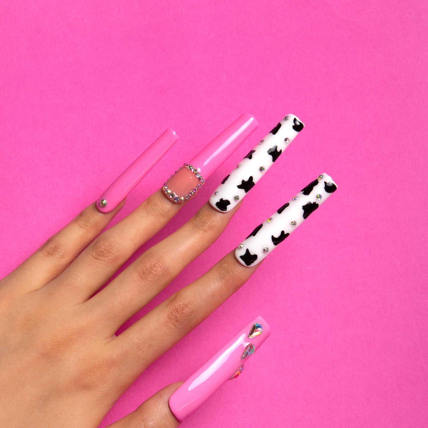 Strawberry Cow Handmade Square Nails H217 RTS