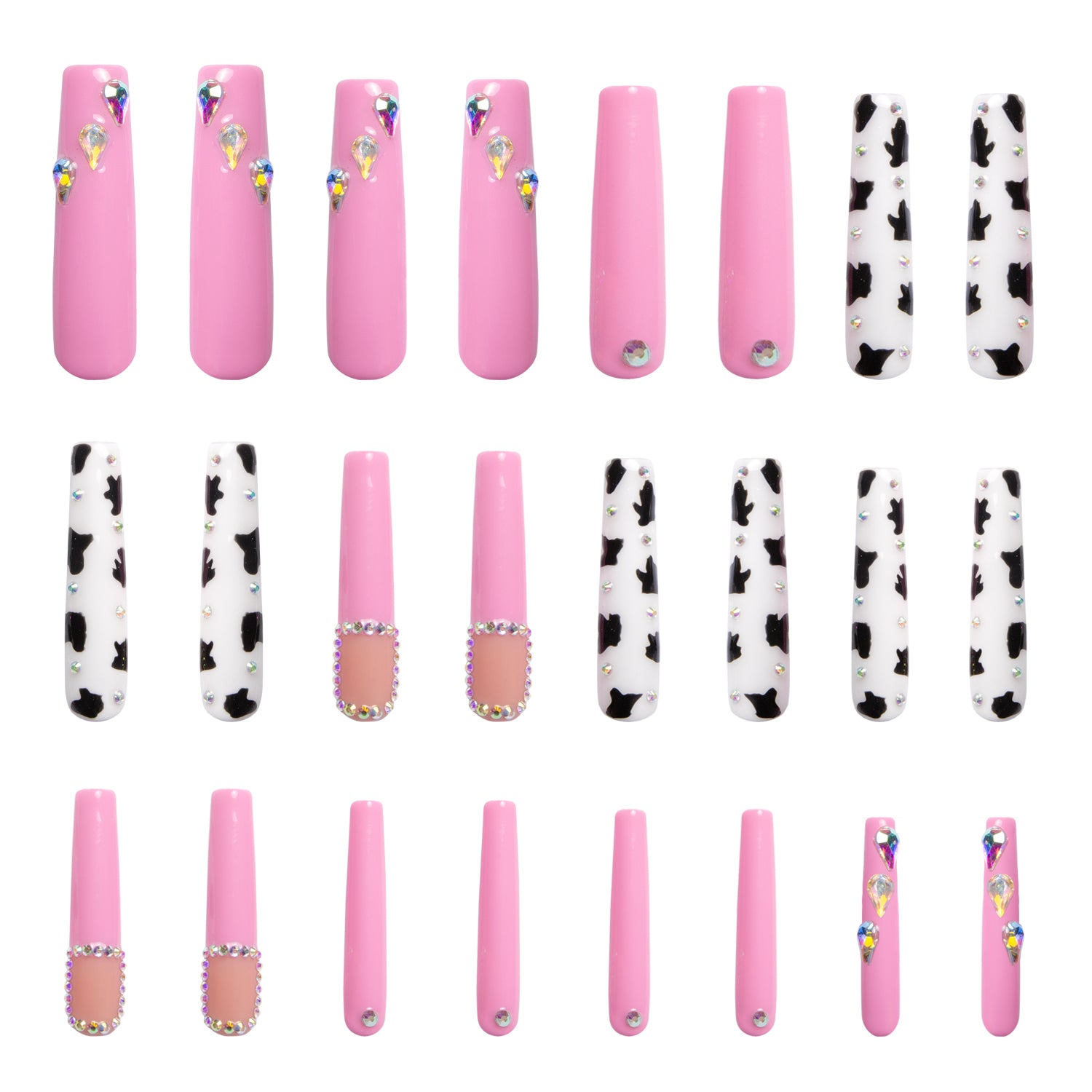Strawberry Cow Handmade Nails 24pcs H217