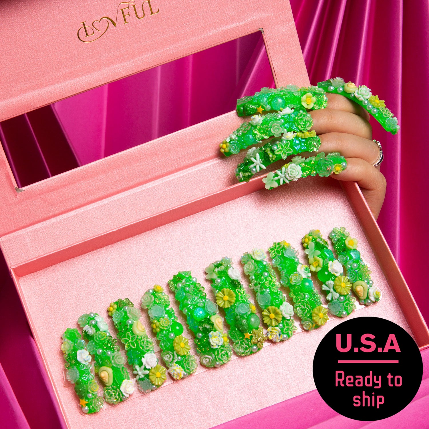 Green Glow Magic Handmade Curve Nails GLOW IN THE DARK H219 RTS