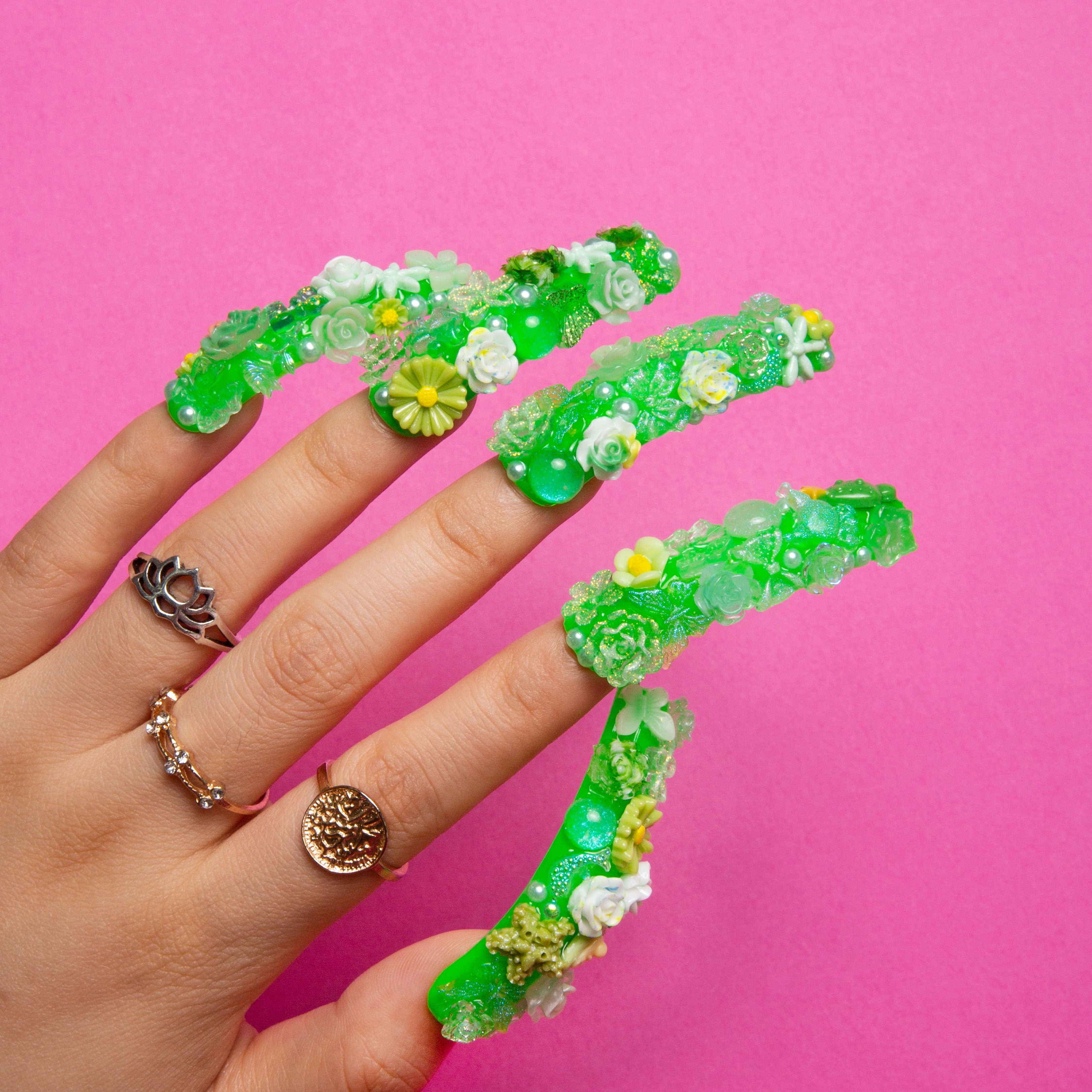 Green Glow Magic Handmade Curve Nails GLOW IN THE DARK H219 RTS