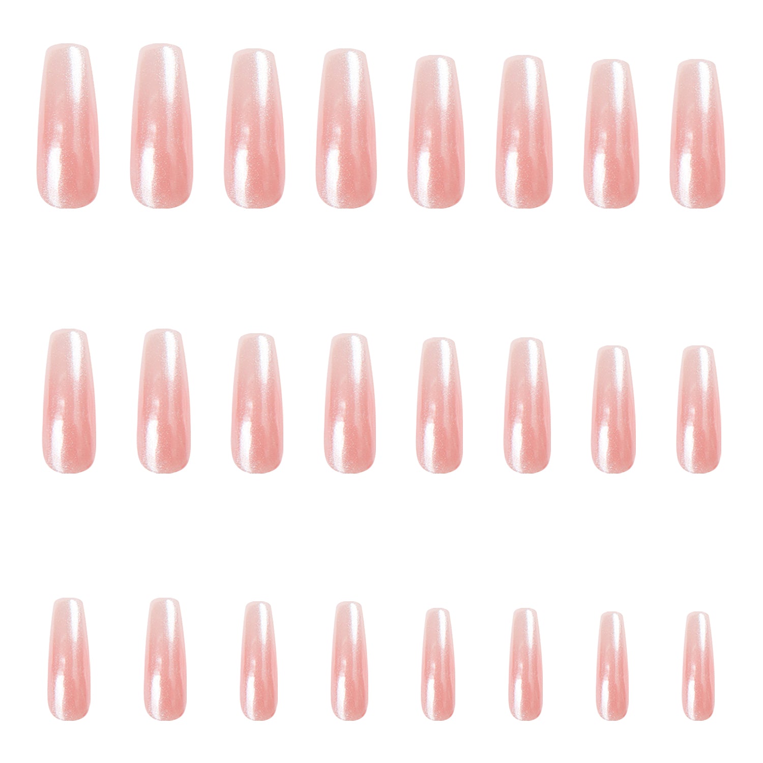Blushing Bride press-on nails, iridescent shell powder, baby boomer color