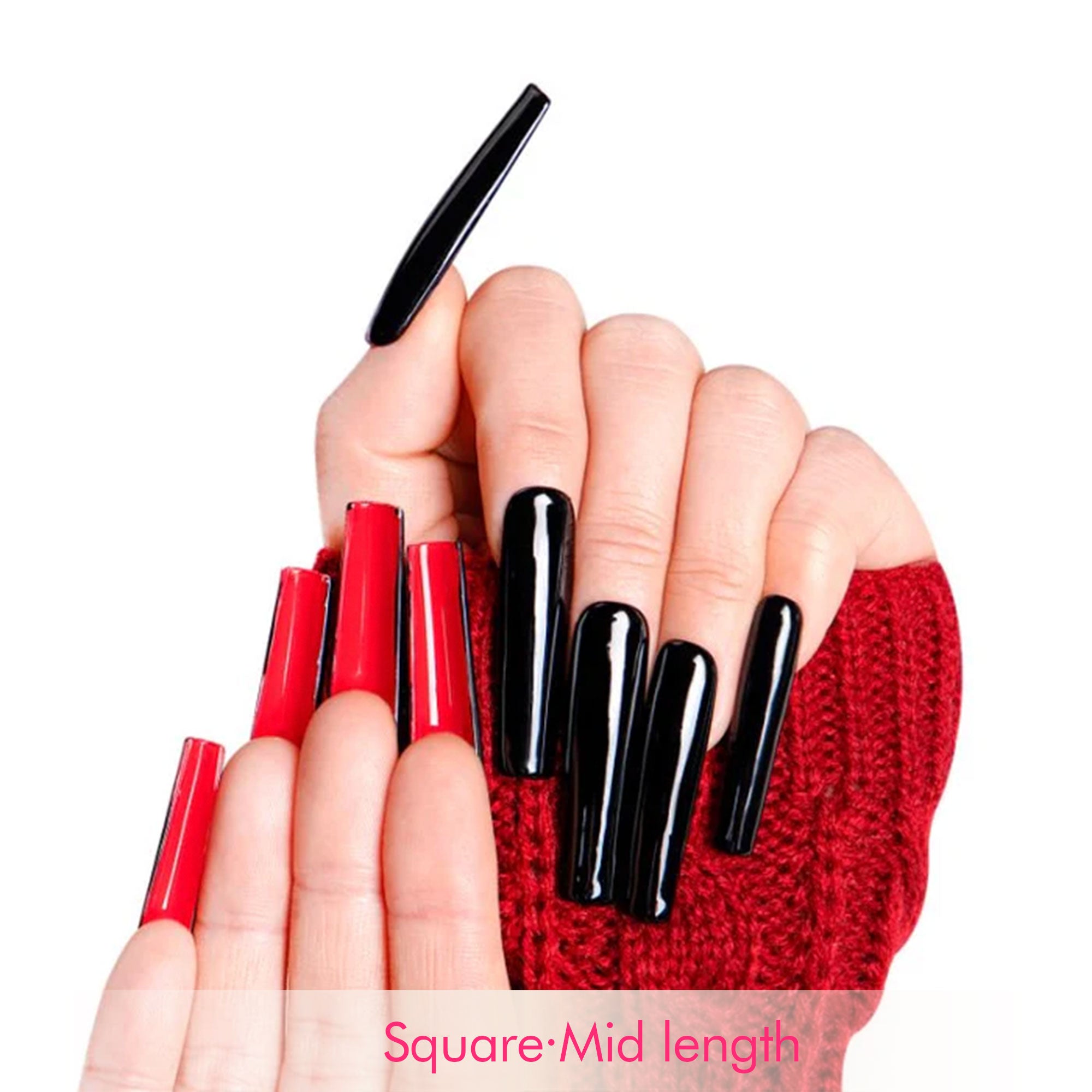 Red Sole Black and Red Handmade Nails H22