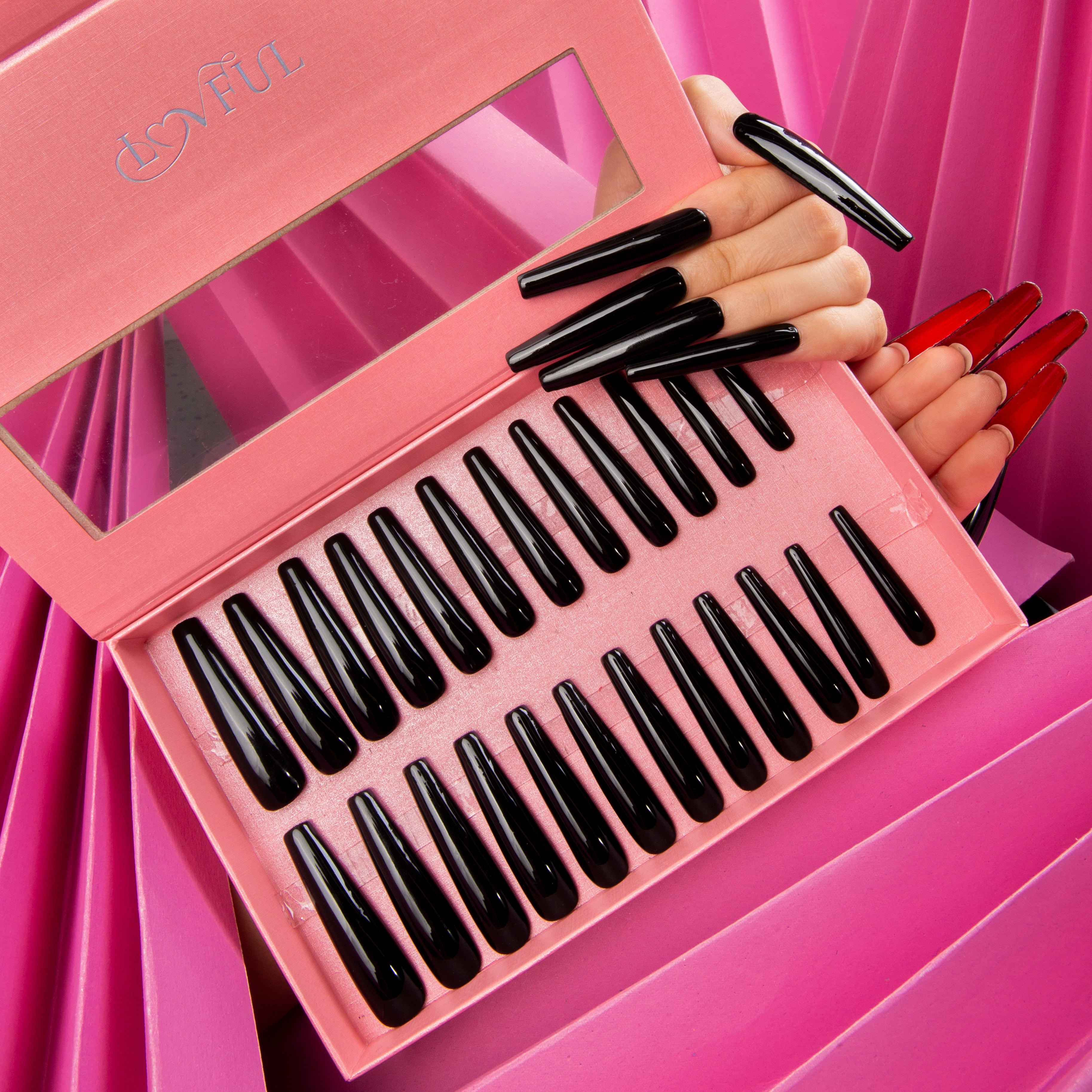 Red Sole Black and Red Handmade Nails 24pcs H22