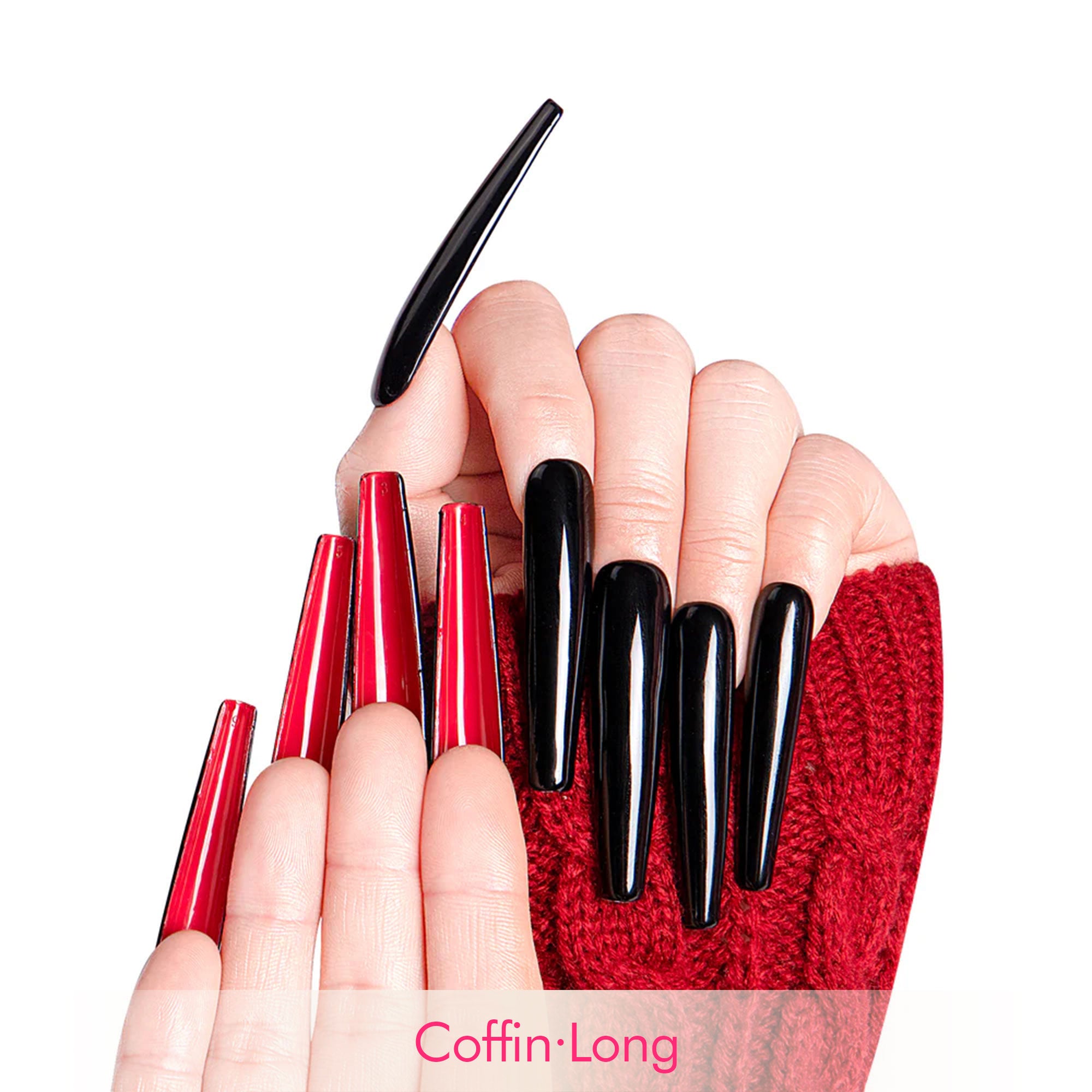 Red Sole Black and Red Handmade Nails H22