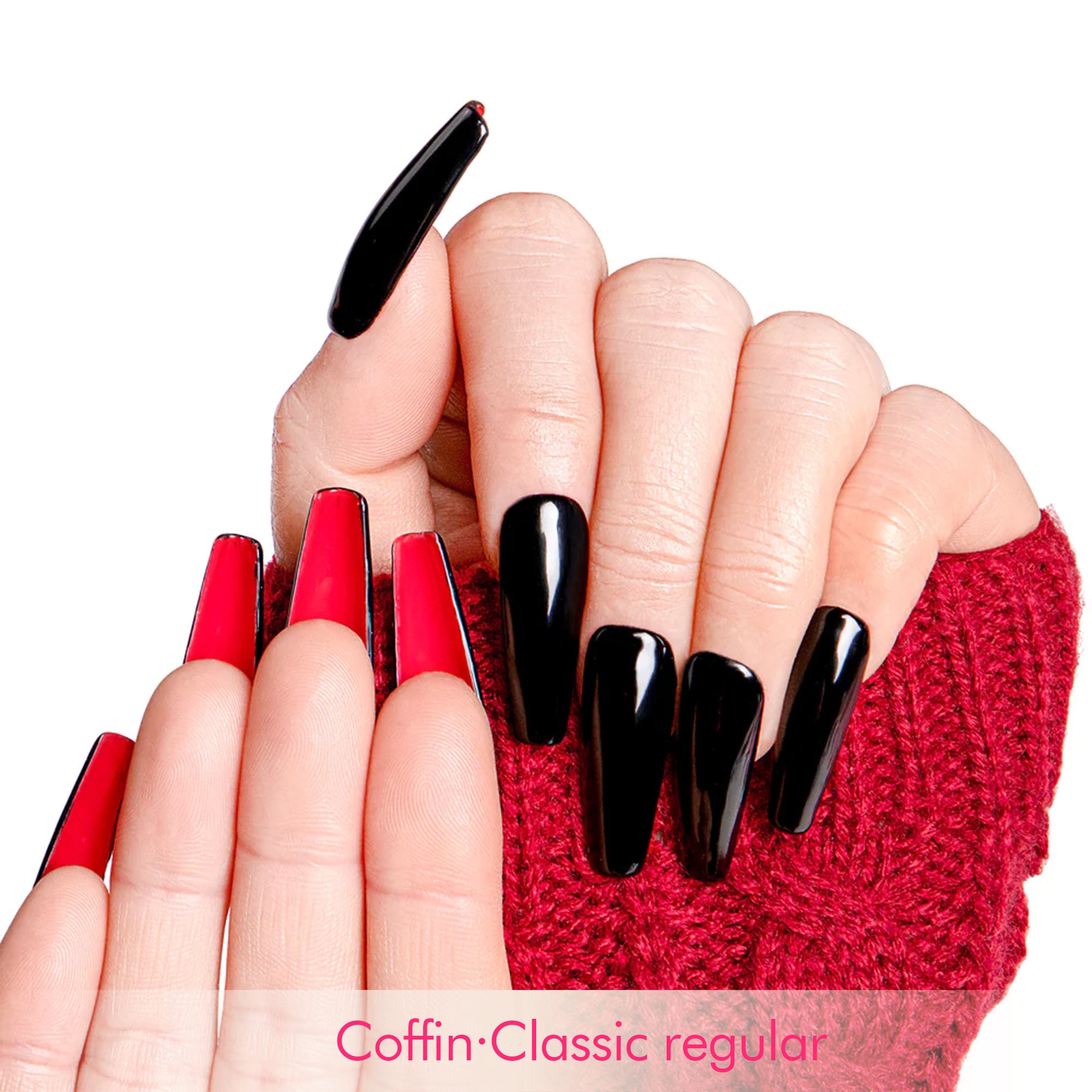 Red Sole Black and Red Handmade Nails H22