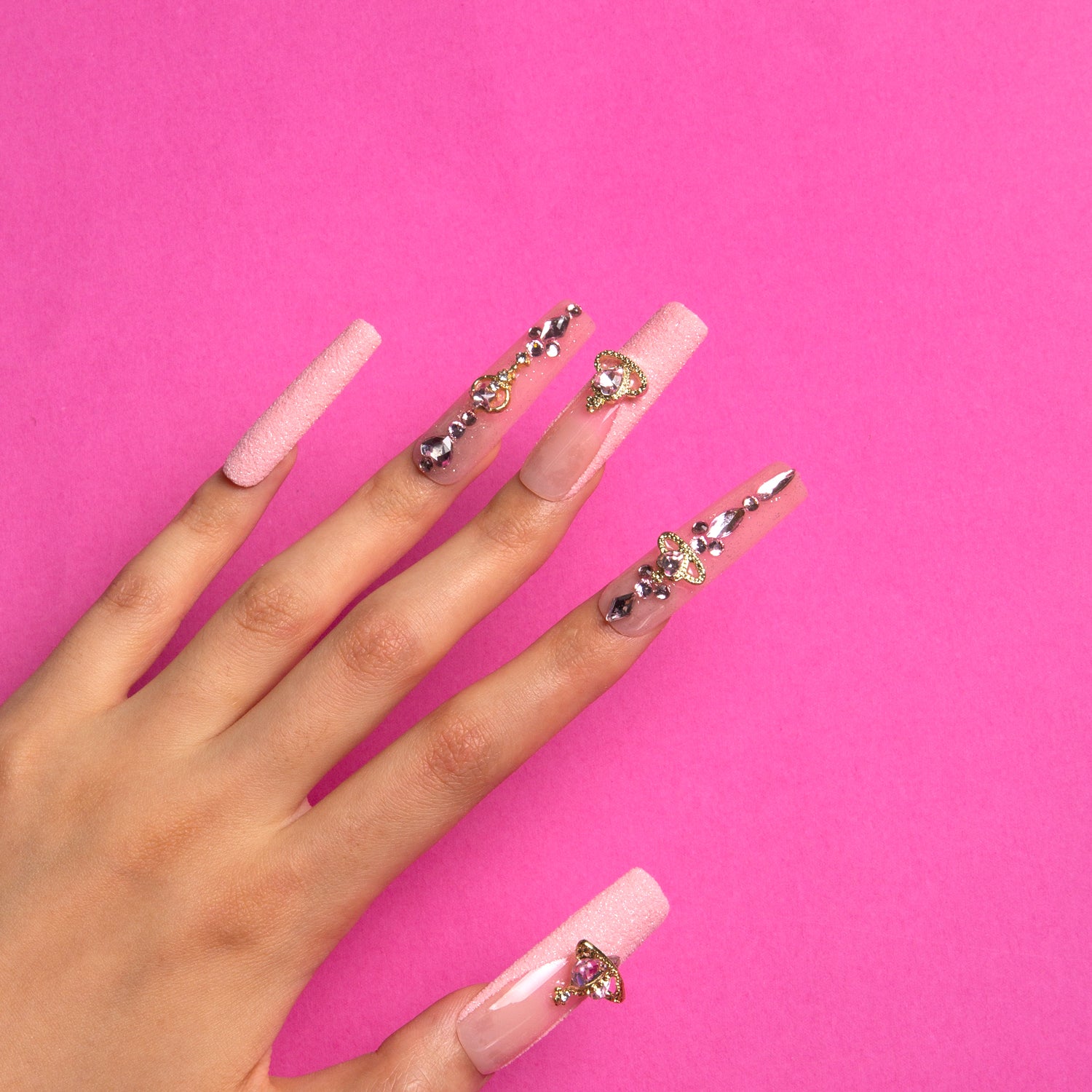 Dreamland Escape Pink Handmade Square Nails H229 RTS
