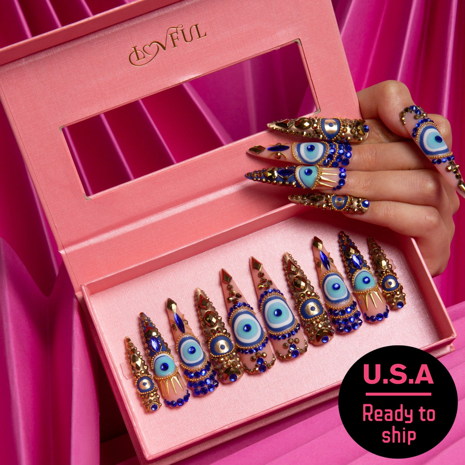 Spiritual Beacon Handmade Stiletto Nails H234 RTS