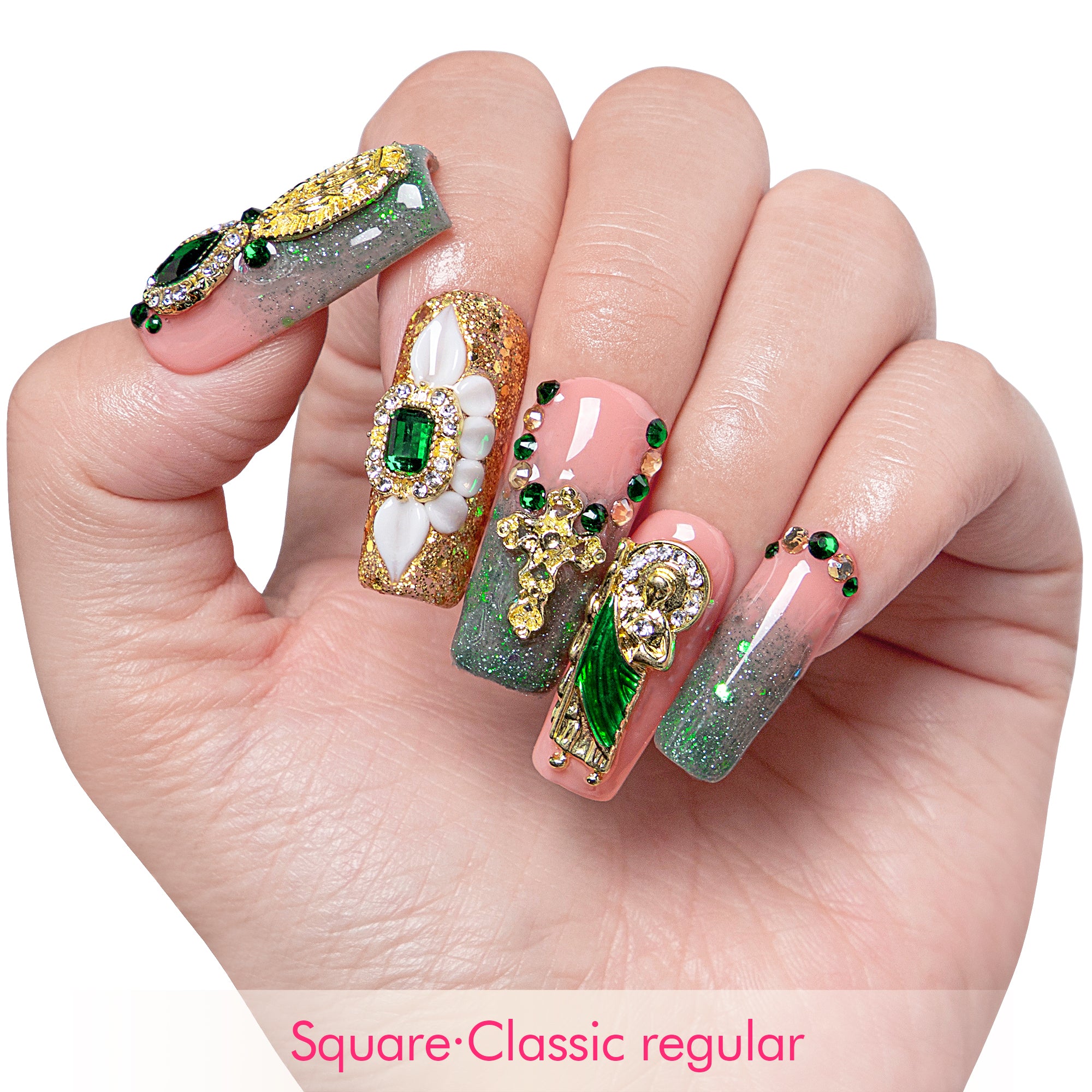 Green Enamel Handmade Nails H235