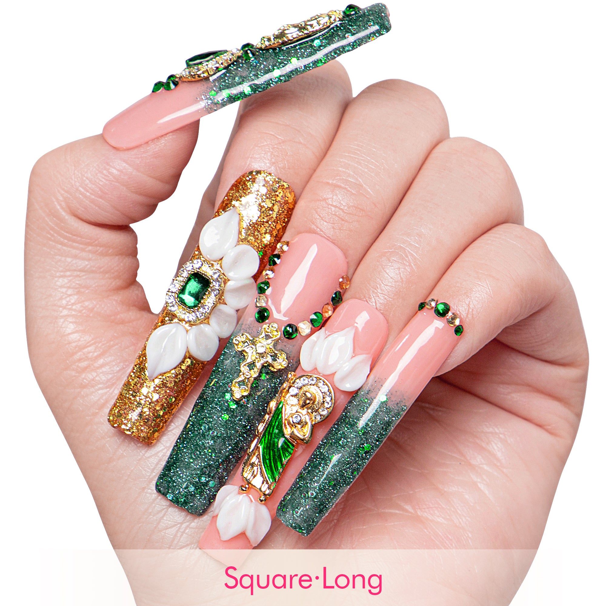 Green Enamel Handmade Nails H235