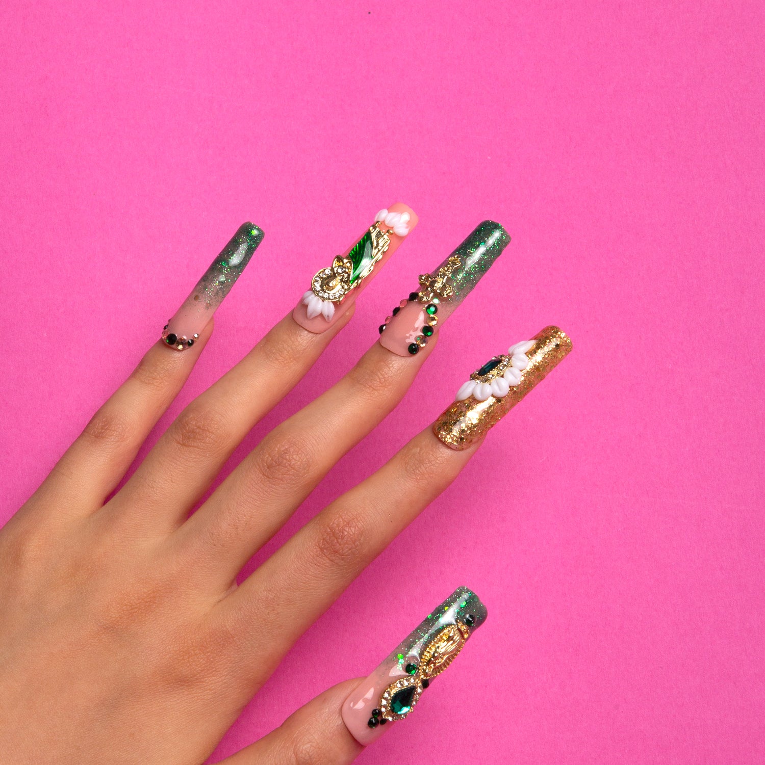 Green Enamel Handmade Square Nails H235 RTS