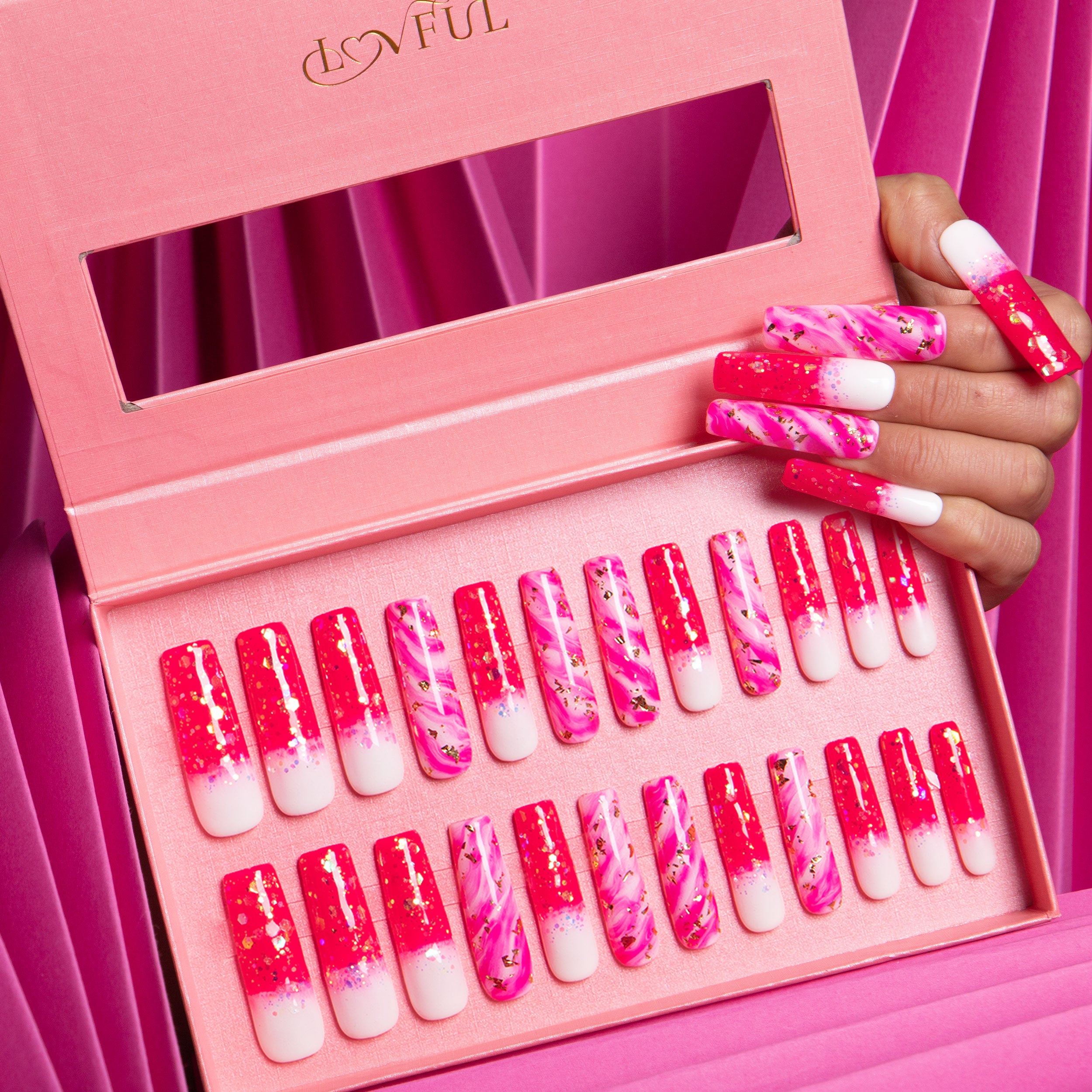 Lovful Light in Heart Press-on Nails - Hot Pink Gradient