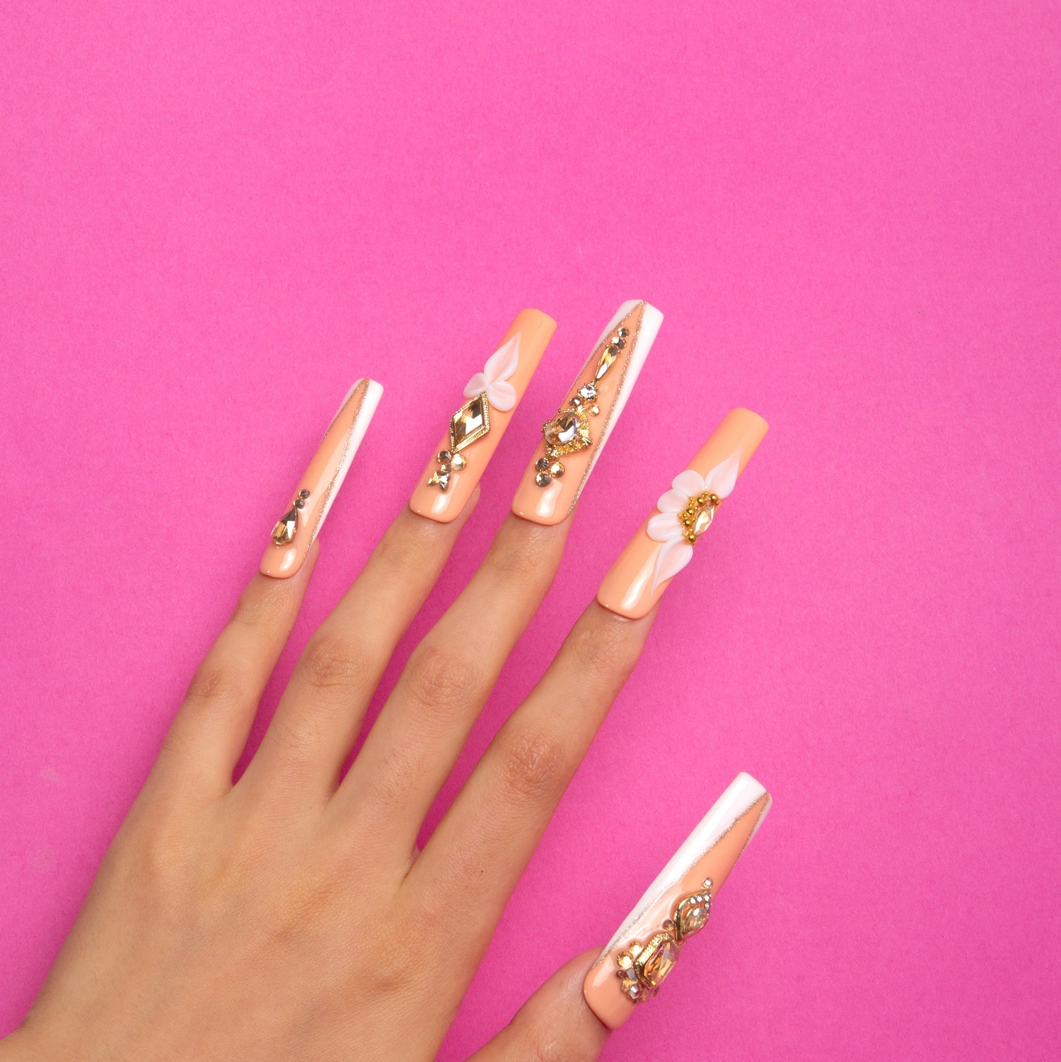 White Jasmine Handmade Square Nails H241 RTS