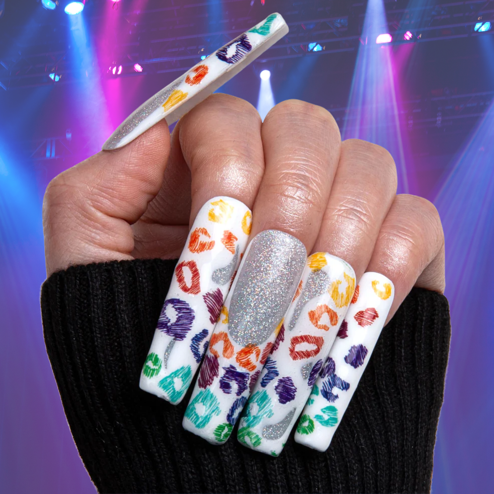 Rainbow Leopard Handmade Nails H242