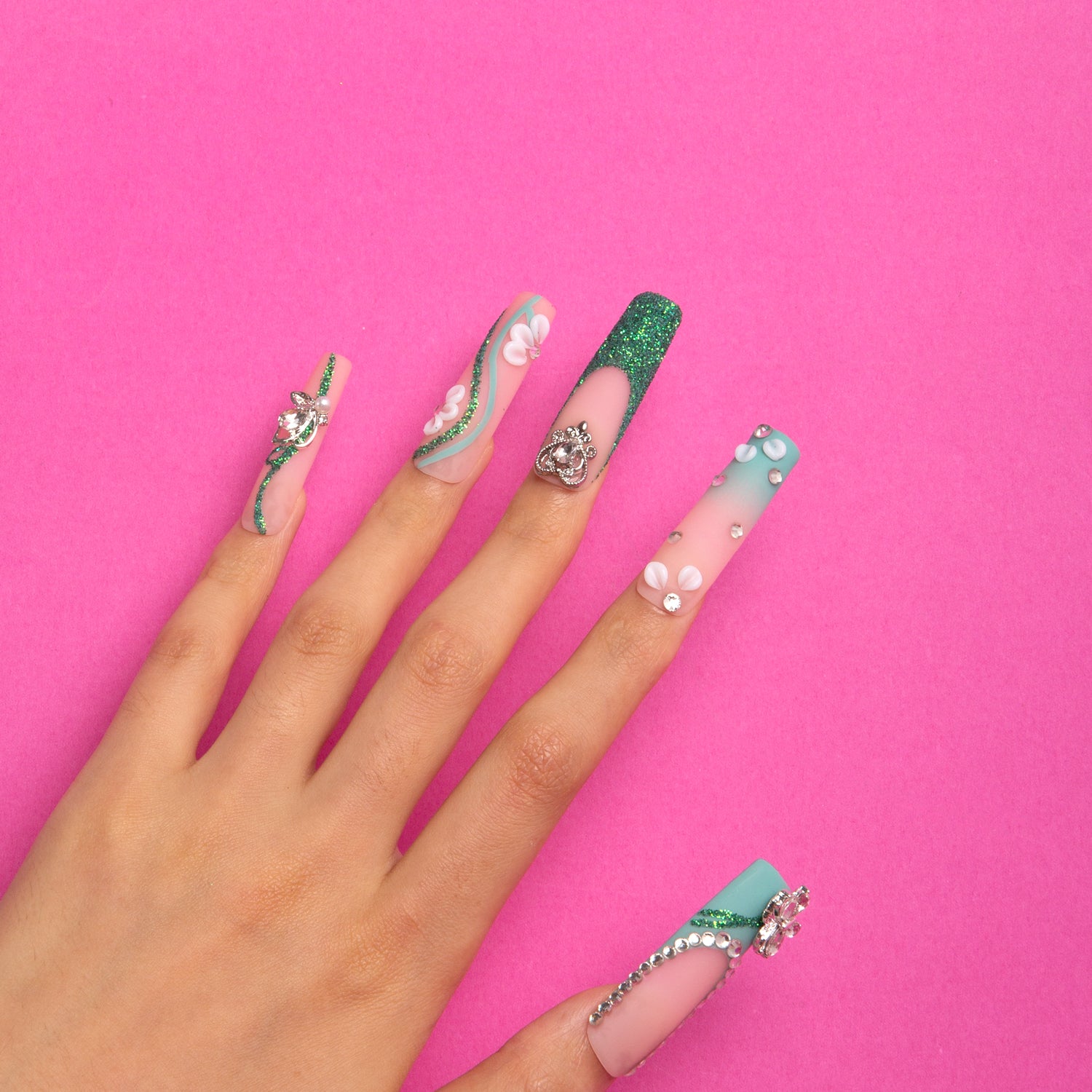 Emerald Vine Handmade Square Nails H244 RTS