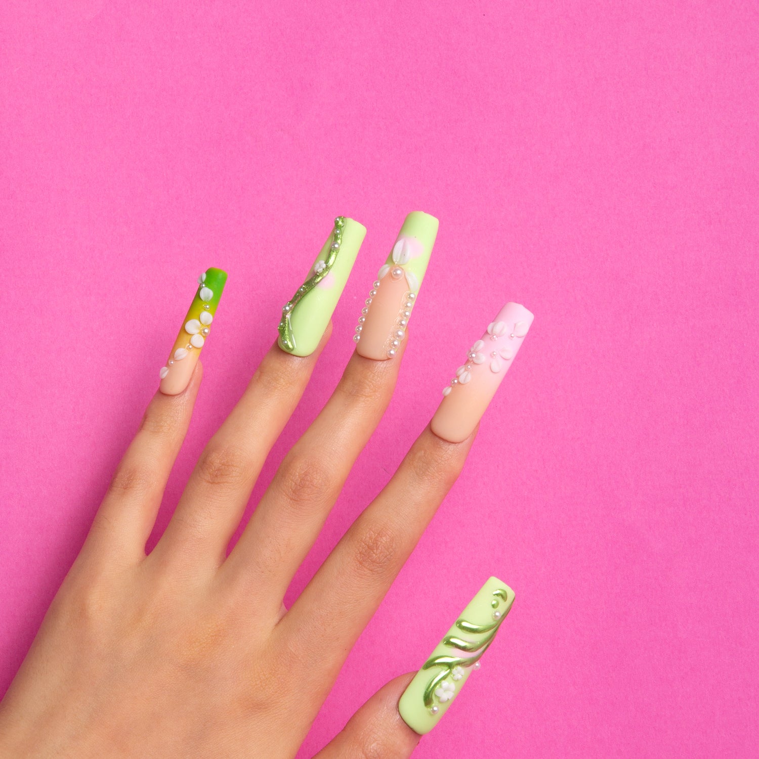 Green Fairy Handmade Square Nails H246 RTS