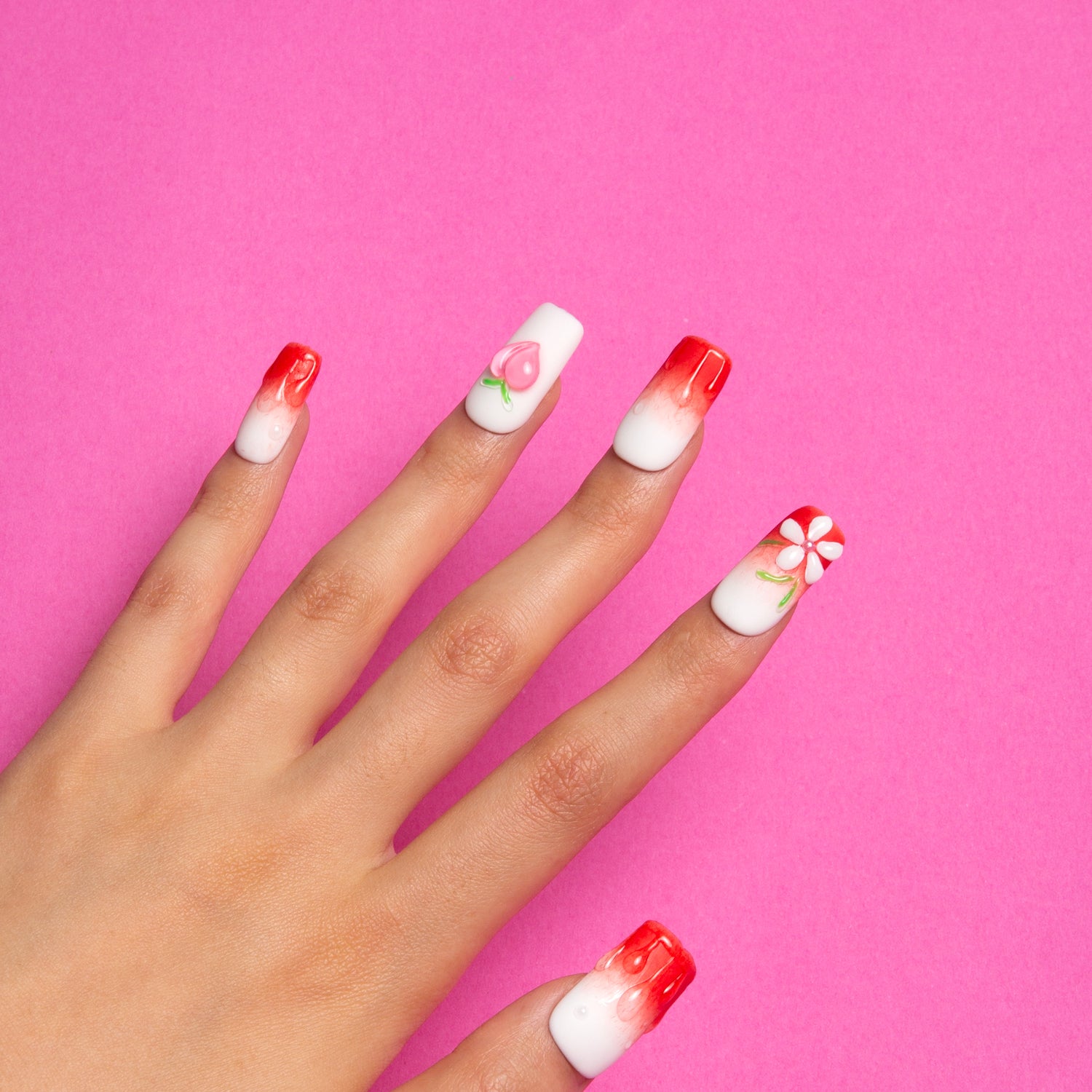Sparkling Peach Handmade Square Nails H247 RTS