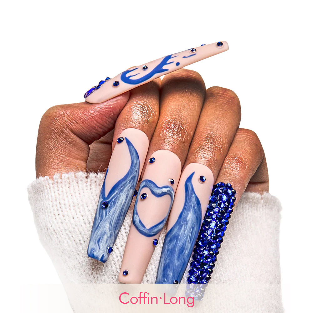 Sapphire Romance Handmade Nails H249