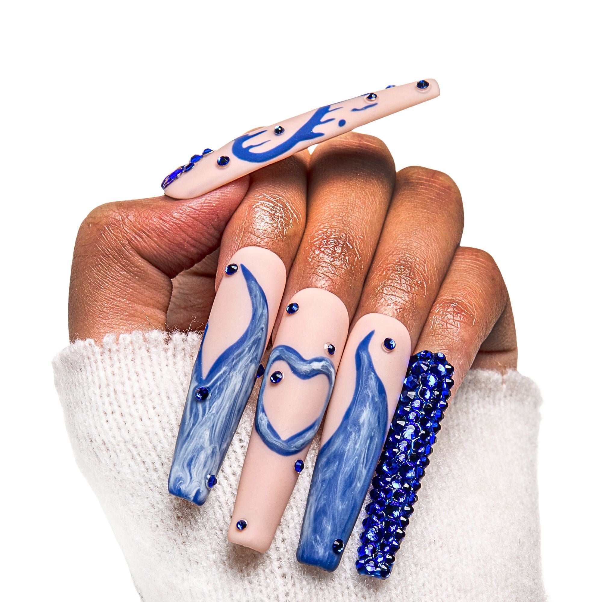 Sapphire Romance Handmade Nails H249