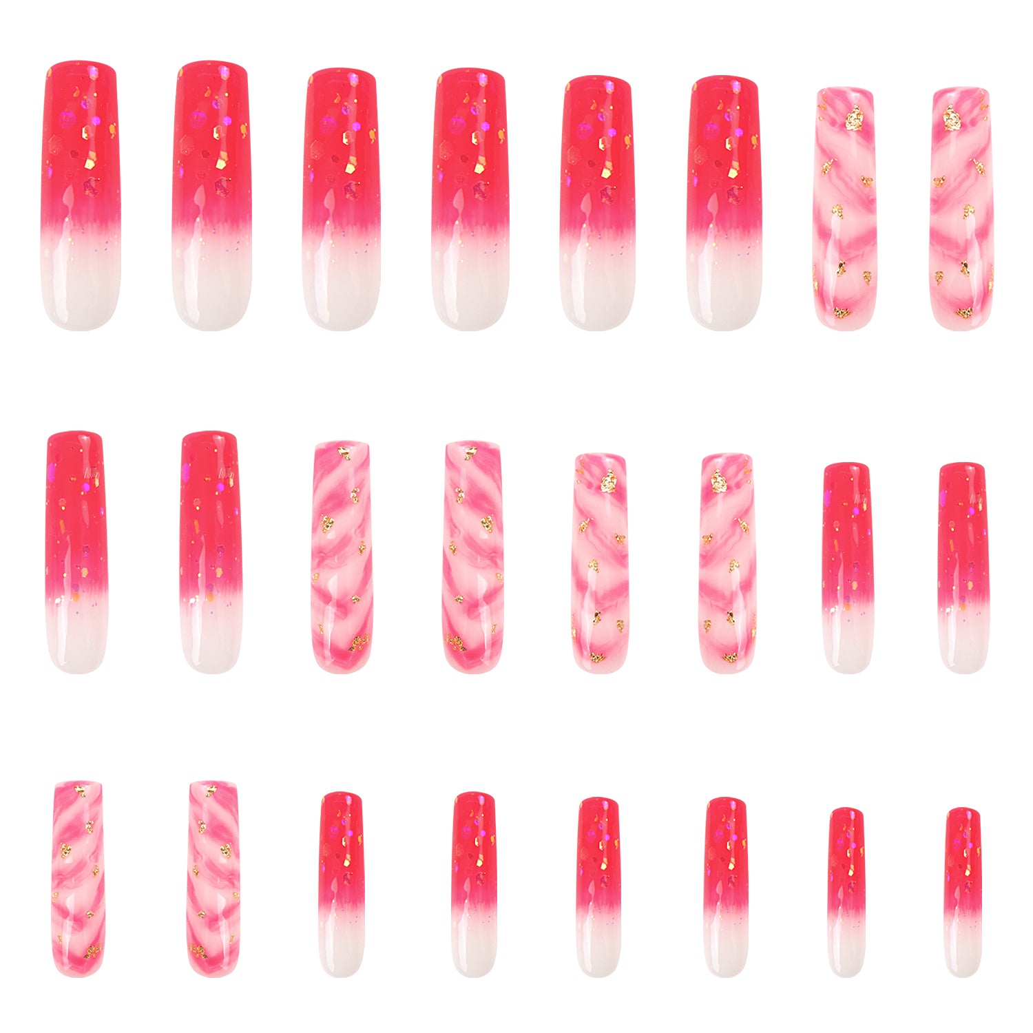 Light in Heart Press-on Nails, Hot Pink Gradient, Glow in the Dark