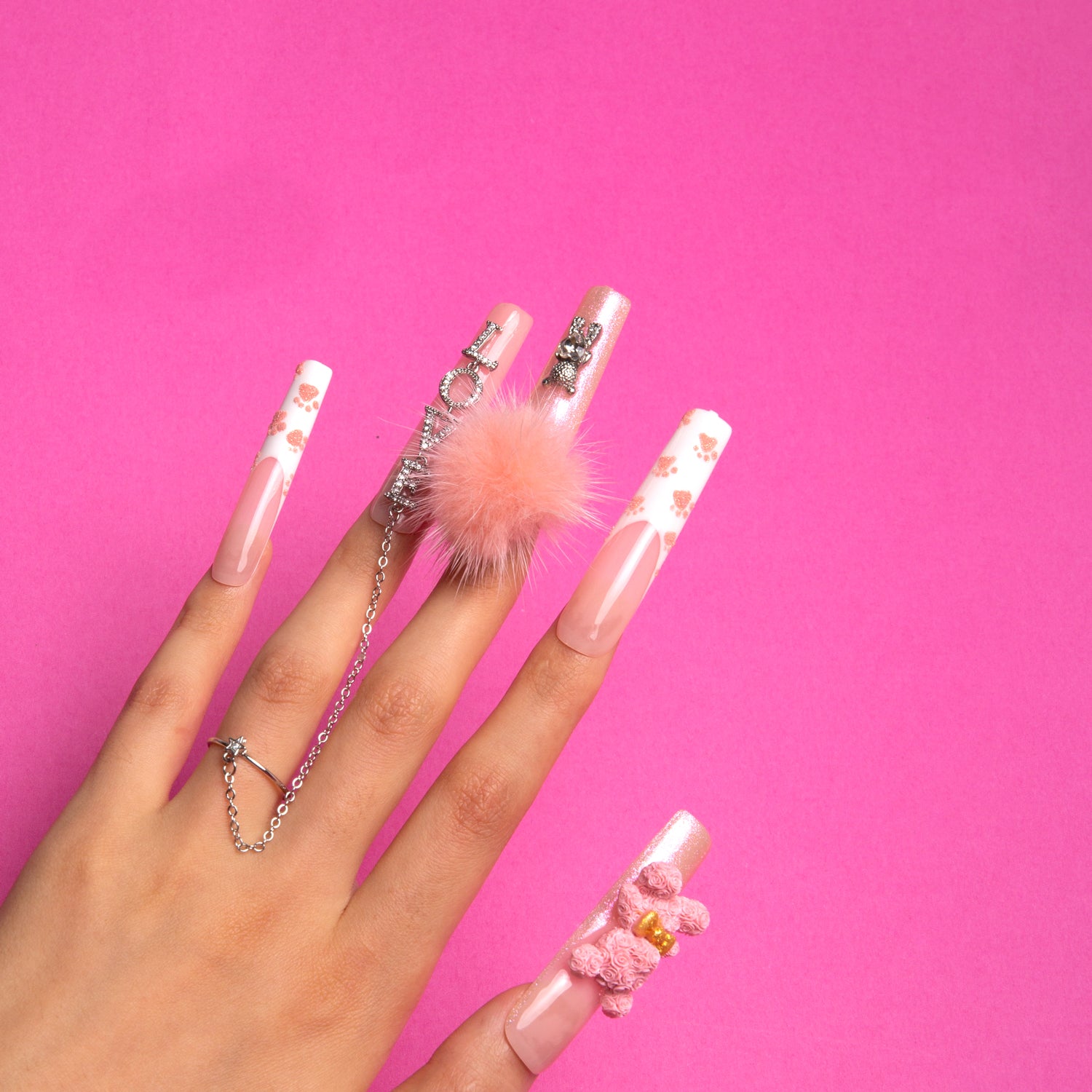 Rose Bear Handmade Square Nails H251 RTS
