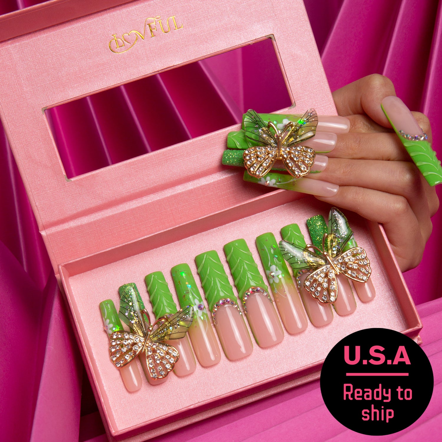 Butterfly Kiss Handmade Square Nails H255 RTS