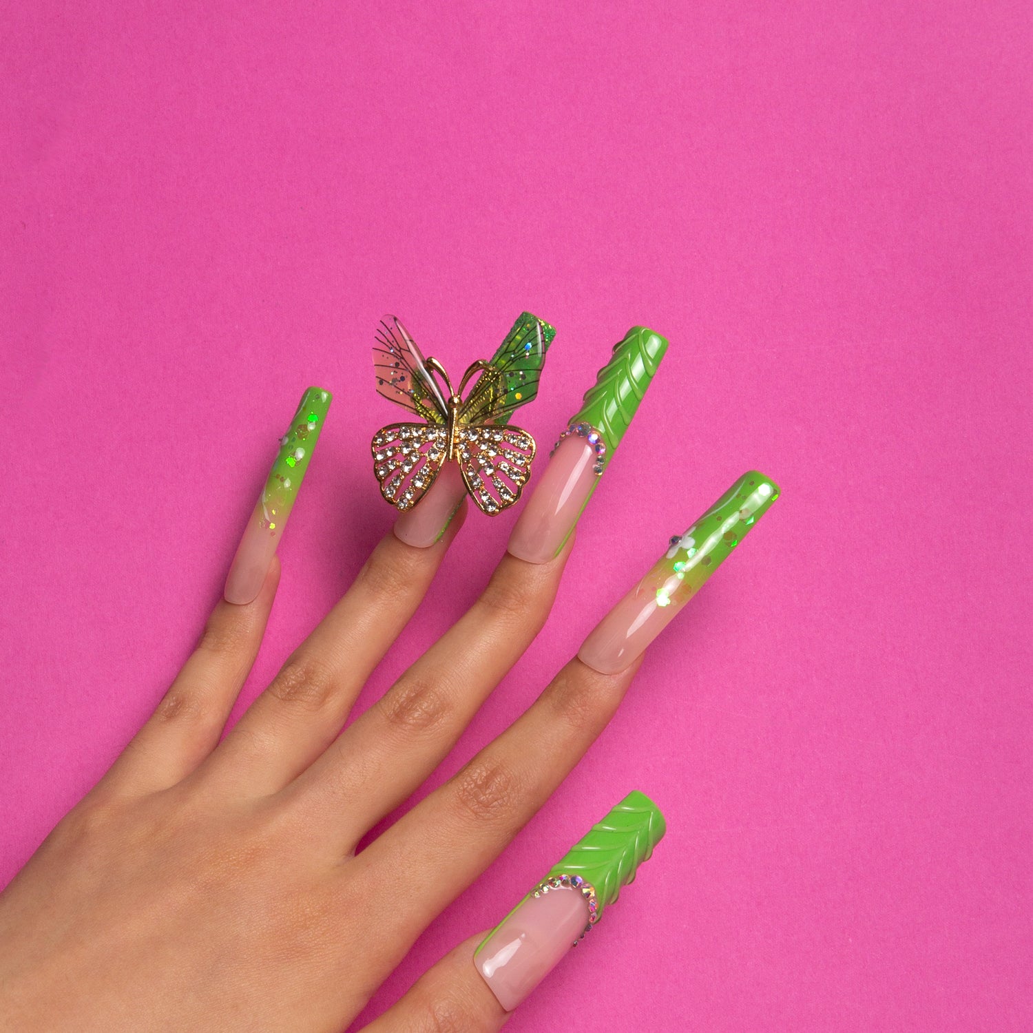 Butterfly Kiss Handmade Square Nails H255 RTS