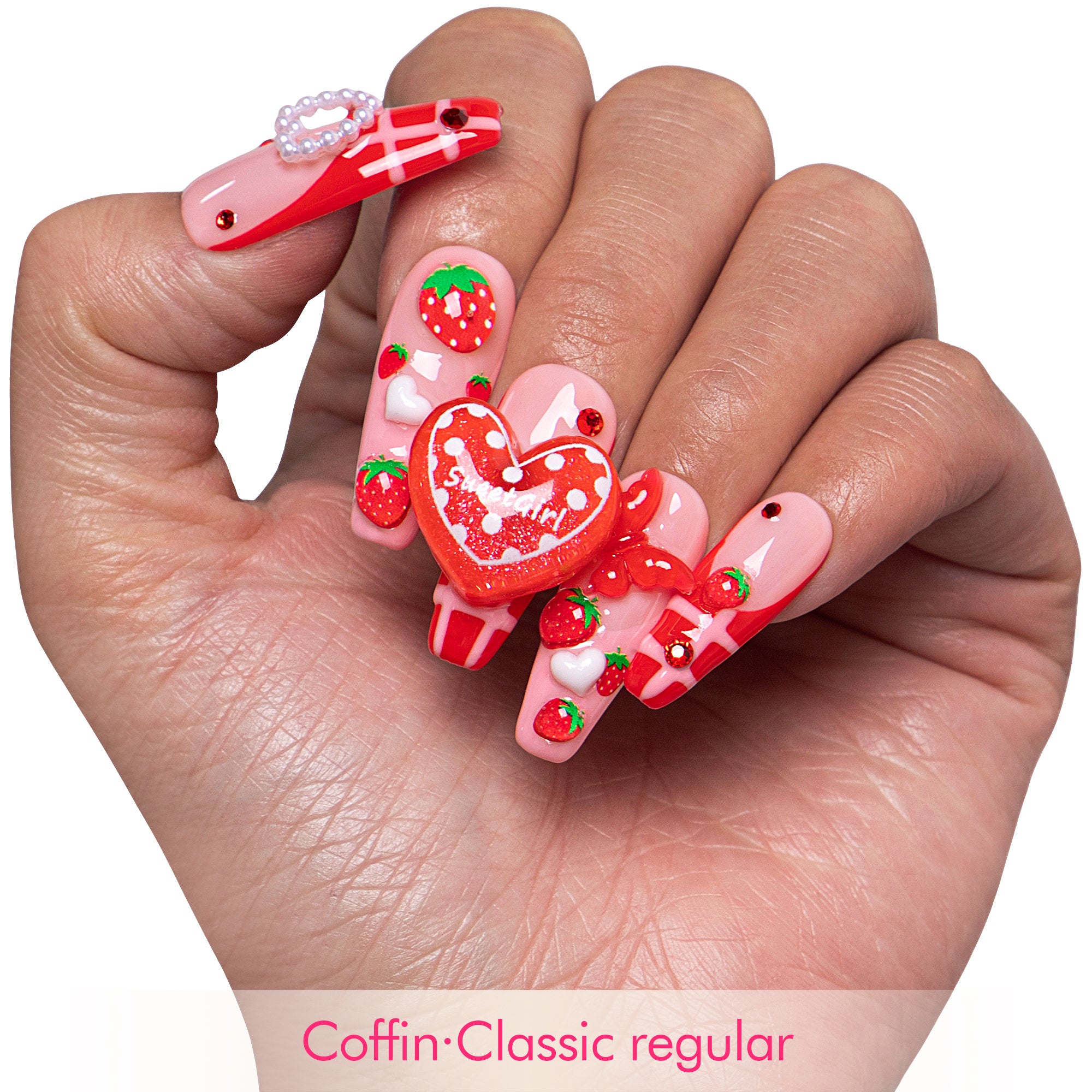 Dreamy Strawberry Garden Handmade Nails H256