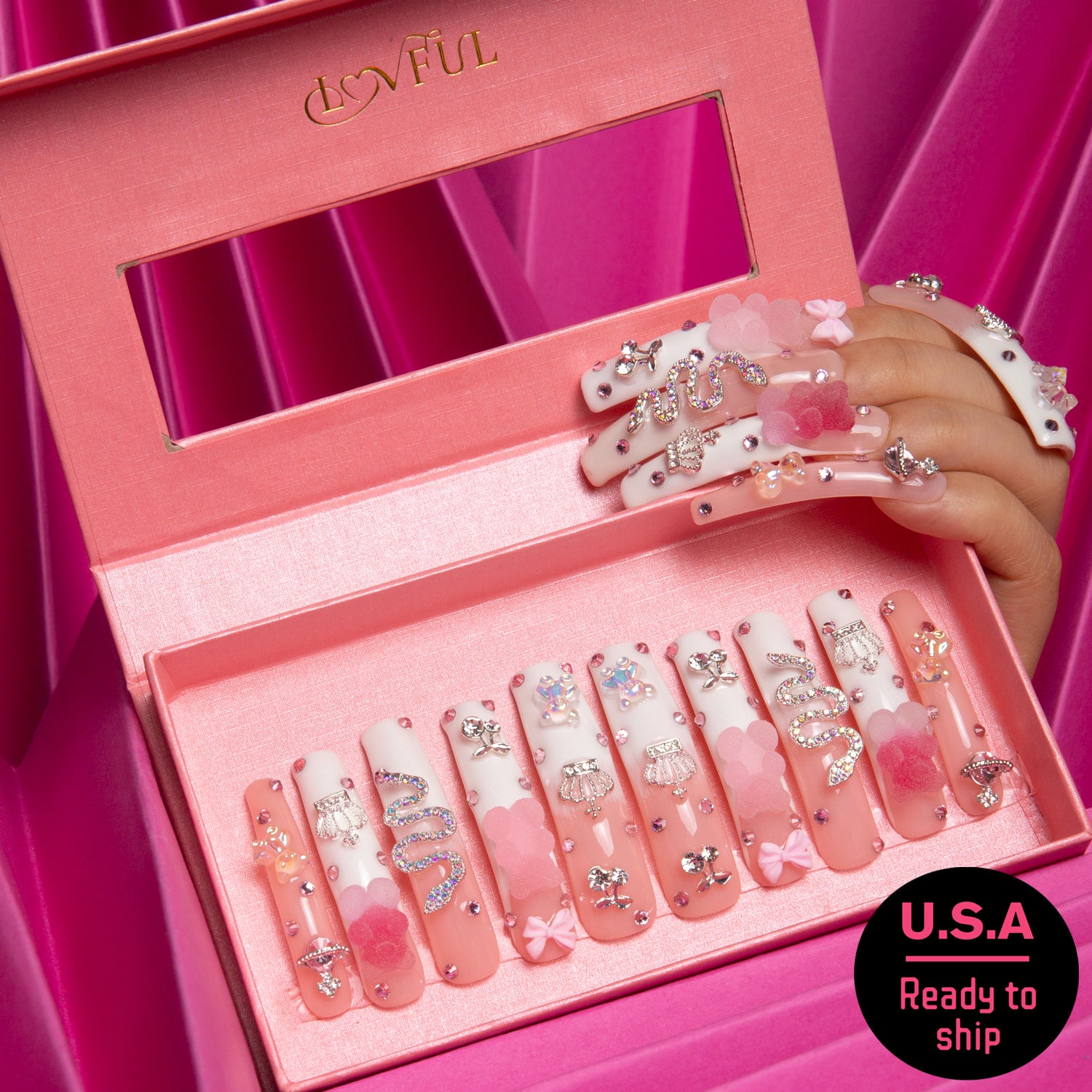 Gummy Bear Glam Handmade Curve Nails H26 RTS