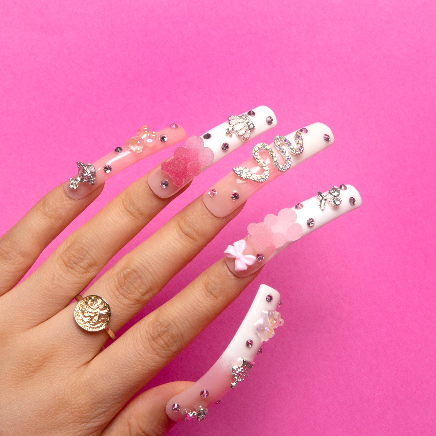 Gummy Bear Glam Press-On Nails, embellished acrylic nails