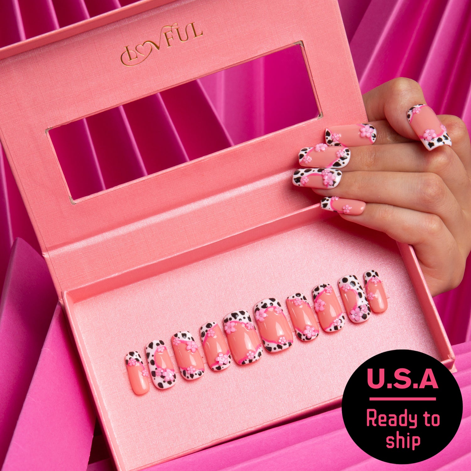 Cowgirl Pink Handmade Square Nails H268 RTS