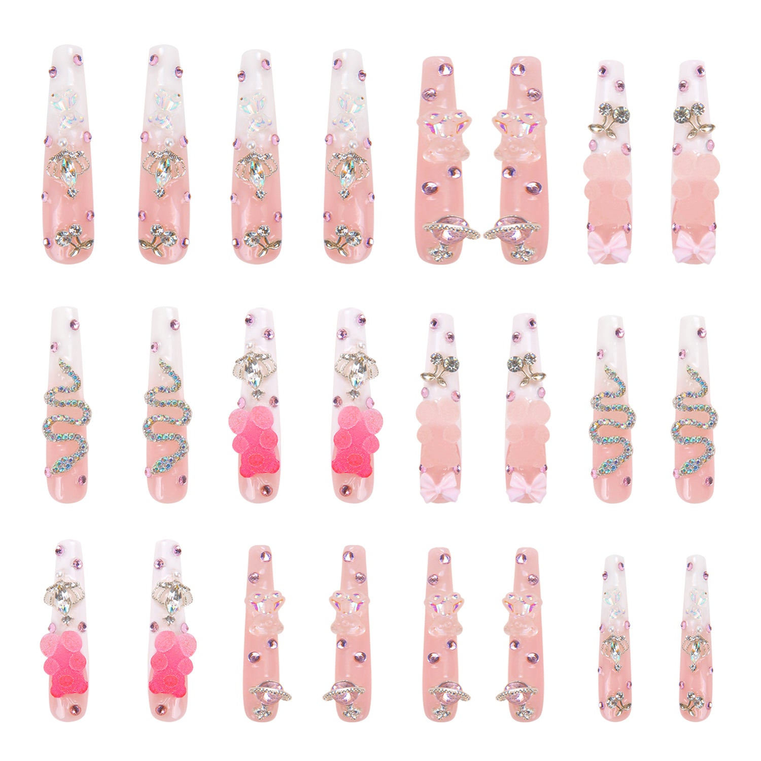 Gummy Bear Glam Press-On Nails, French tip with gummy bear accents