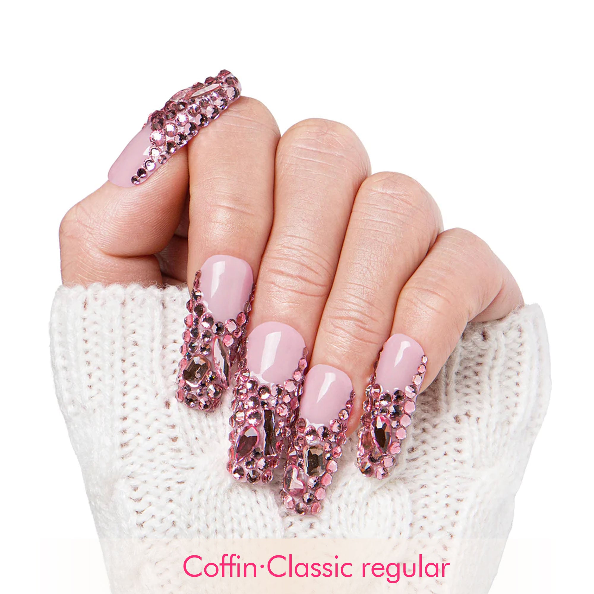 Pink French Tip Rhinestone Handmade Nails H27