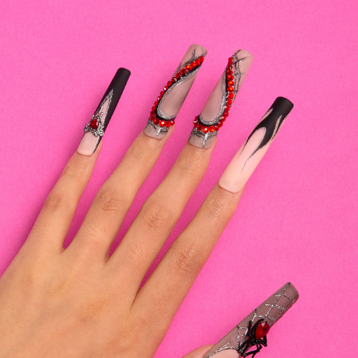 Midnight Spiderweb Handmade Nails 24pcs H270