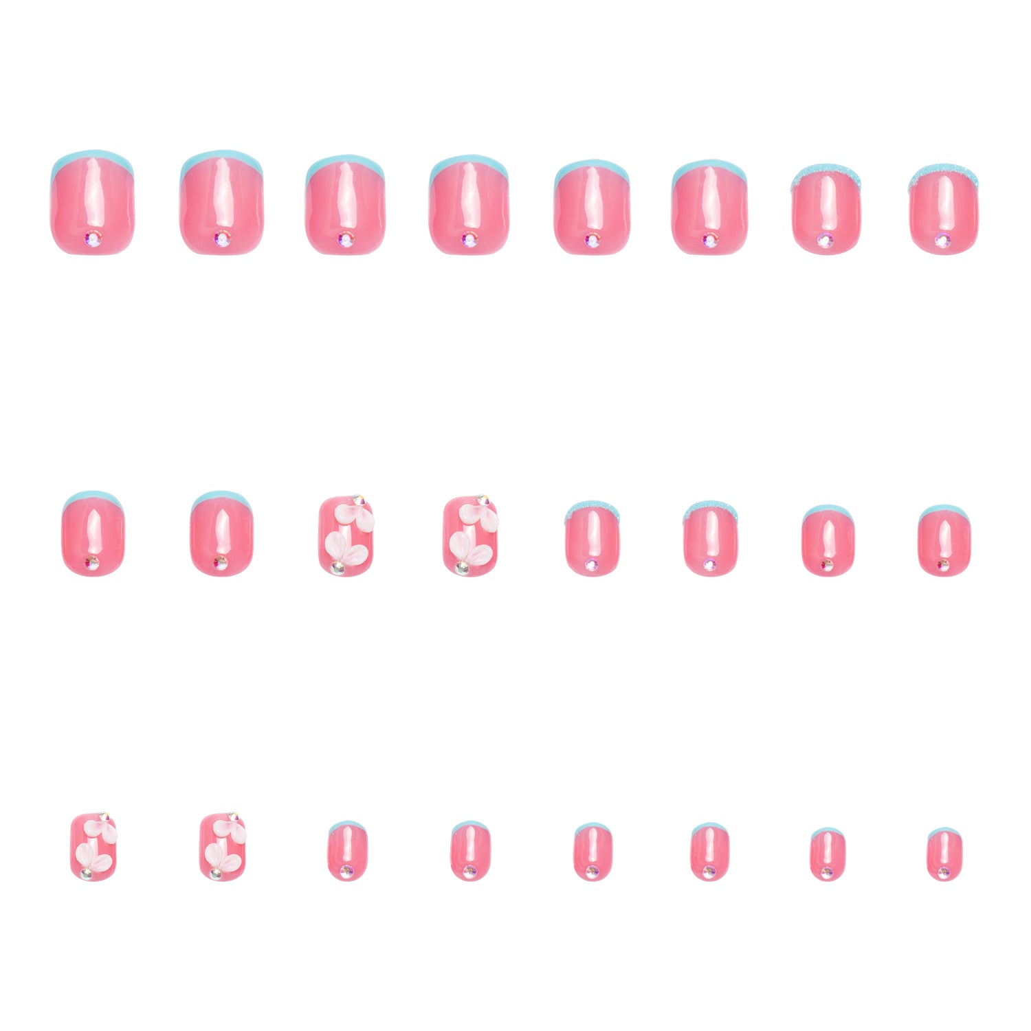 Ocean Kissed Blue French Tip Handmade Nails 24pcs H274