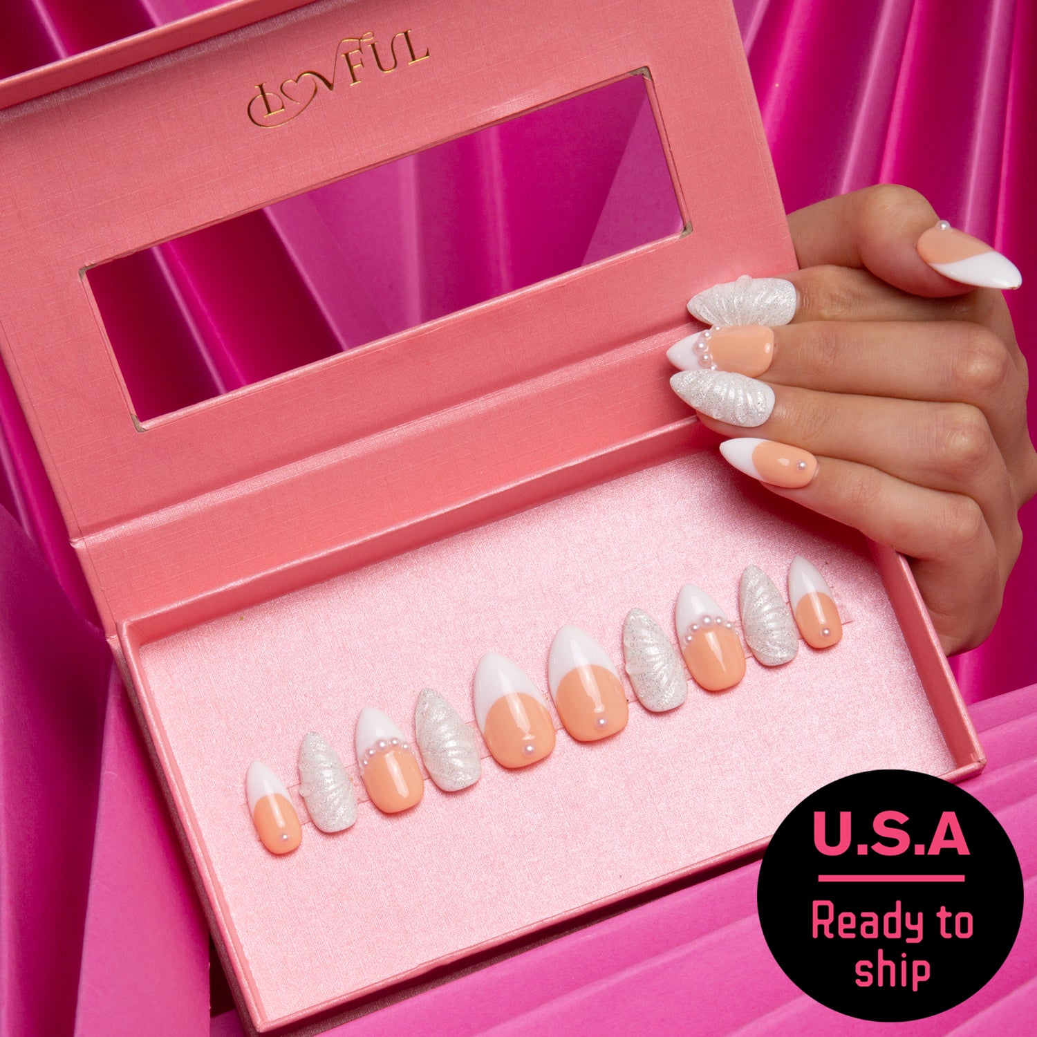 As Angel French Tip Handmade Almond Nails H275 RTS