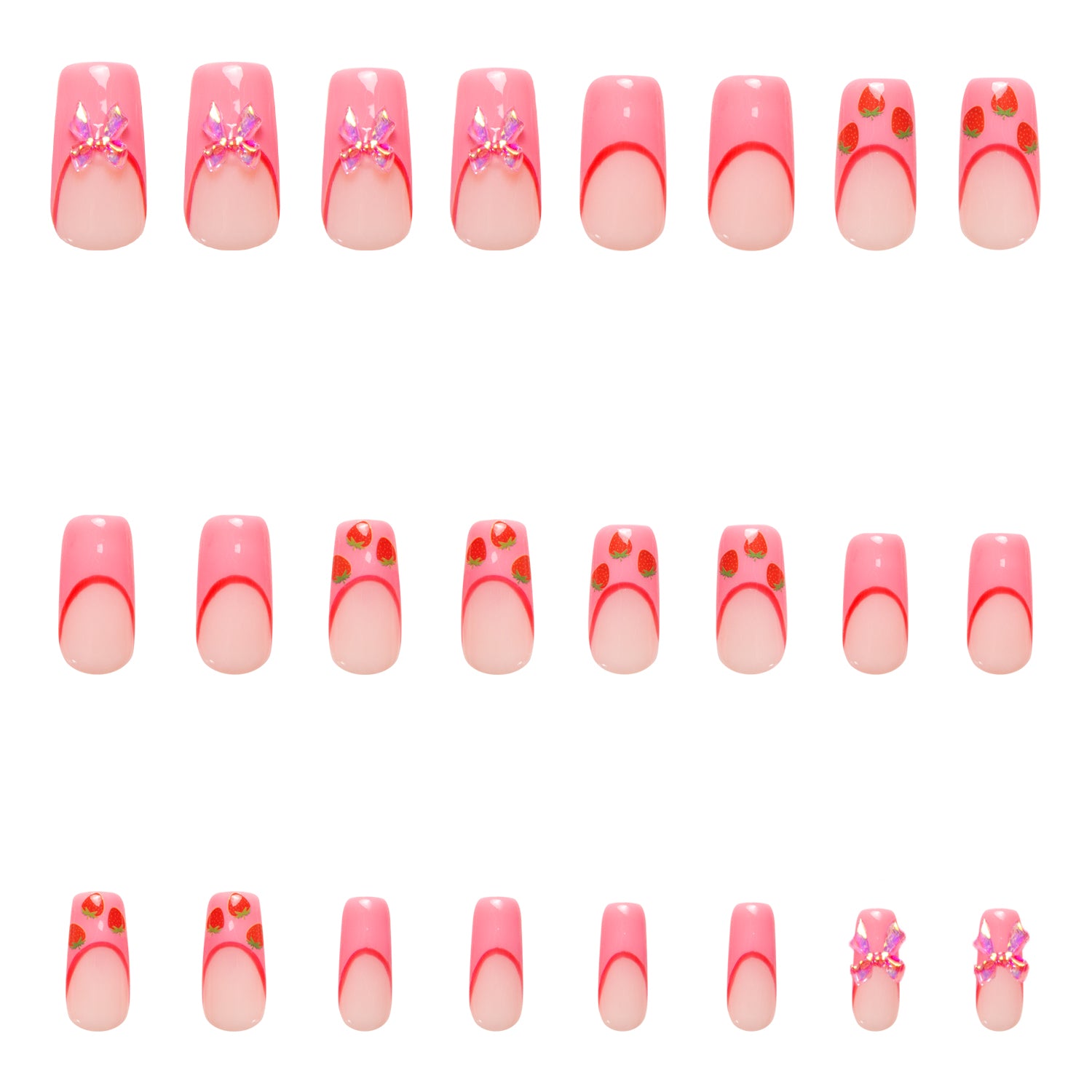Strawberry Dream Handmade Nails 24pcs H278