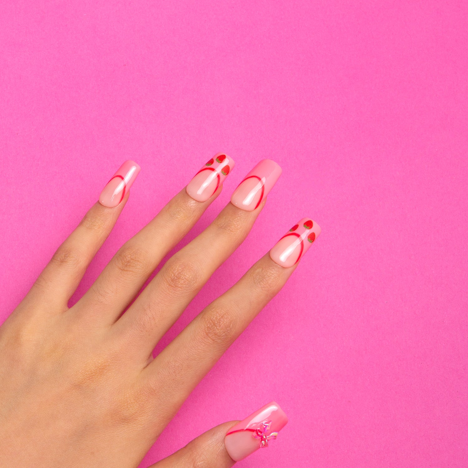 Strawberry Dream Handmade Square Nails H278 RTS