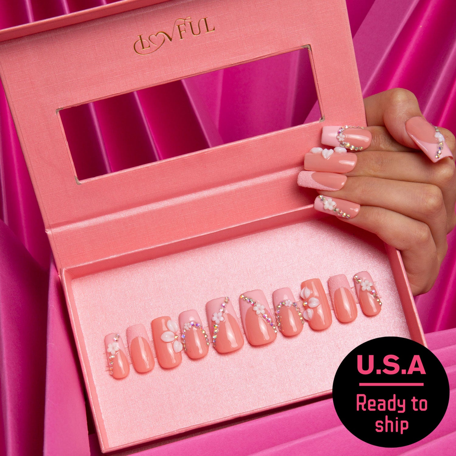 Pink Lady Handmade Square Nails H281 RTS